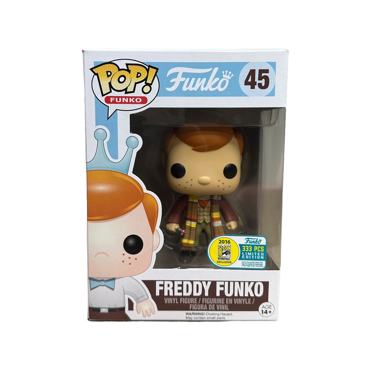 Freddy Funko as Fourth Doctor #45 Funko Pop! - SDCC 2016 Exclusive, limited edition of 333, condition rated 9 out of 10.