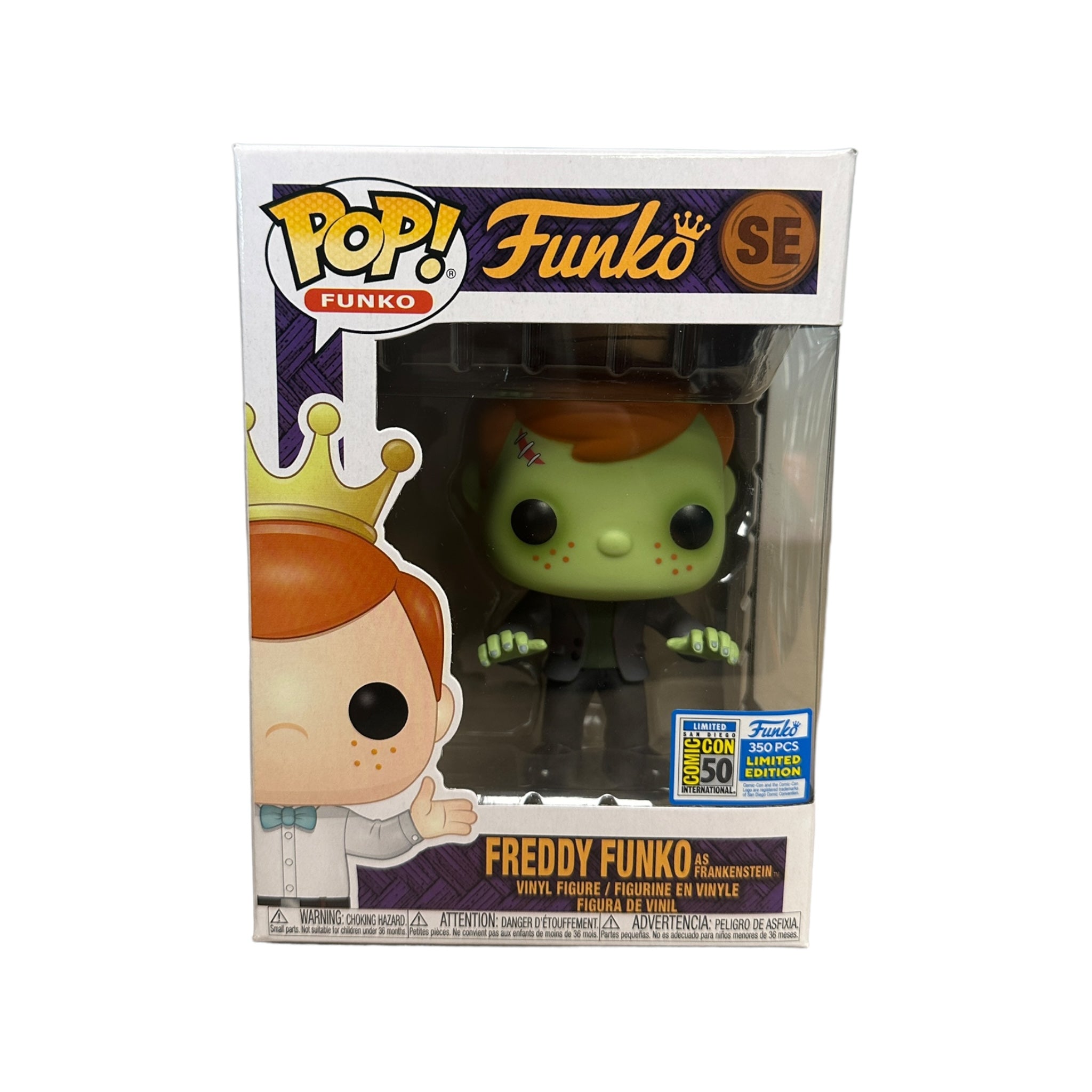 Freddy Funko as Frankenstein, Error Glow Head, exclusive Funko Pop! from SDCC 2019, limited to 350 pieces, condition 8/10.