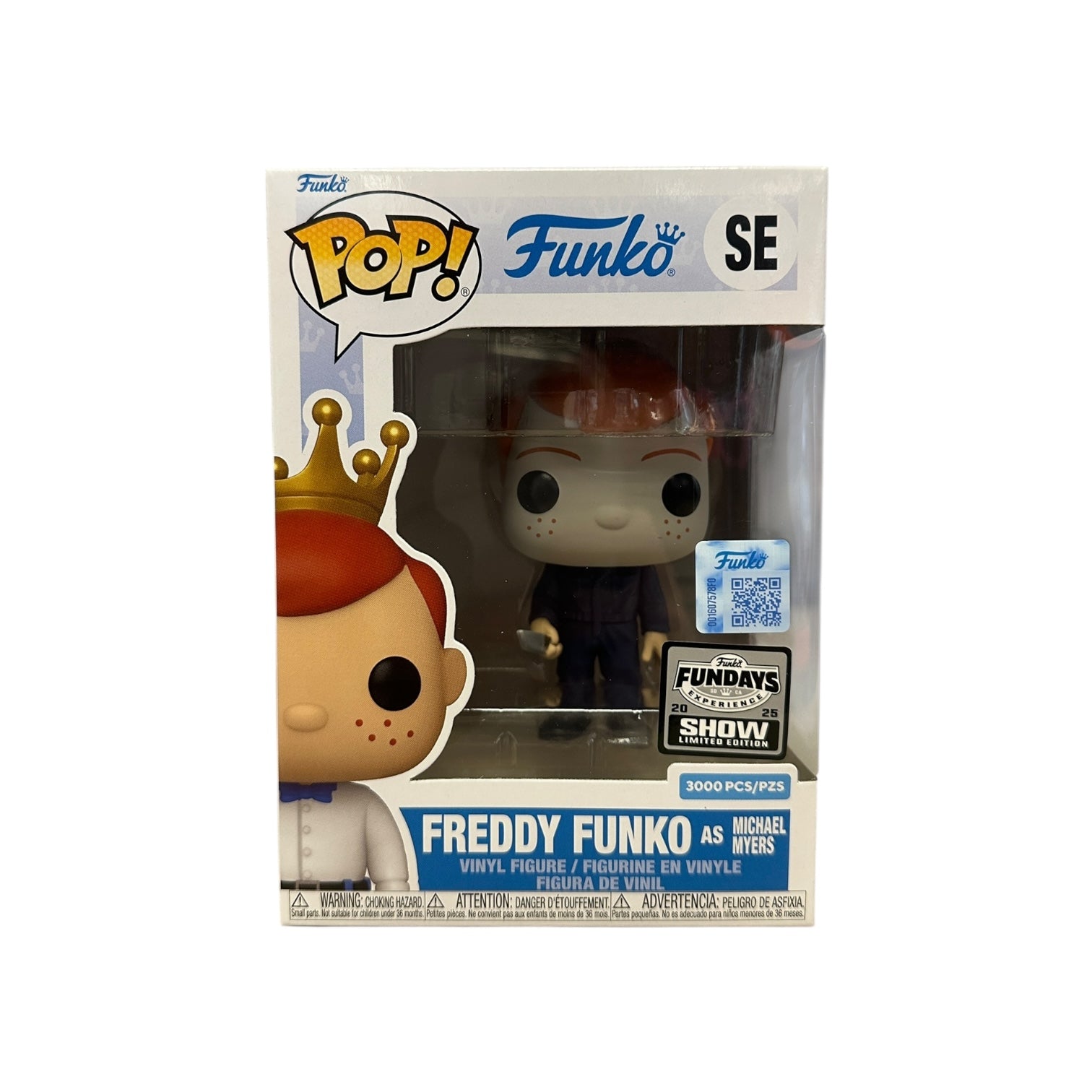 Funko Pop! packaging featuring Freddy Funko as Michael Myers with a crown.
