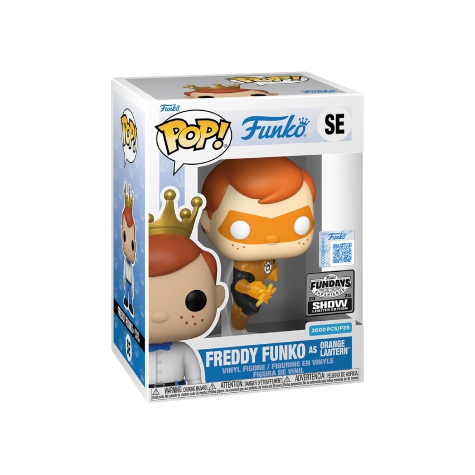 Funko Pop! vinyl figure packaging with 'Freddy Funko as Orange Lantern' on a white background