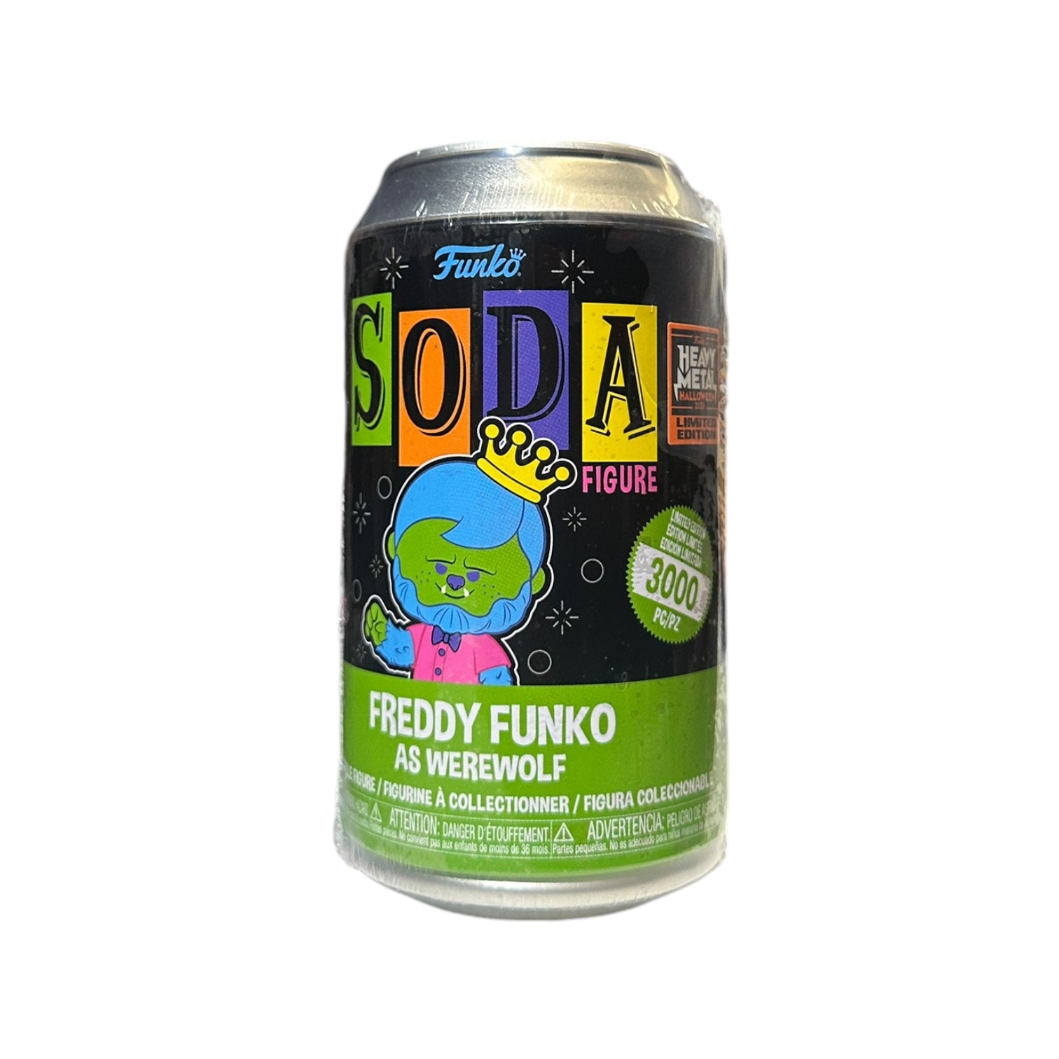 Freddy Funko as a blacklight werewolf vinyl figure, exclusive for Heavy Metal Halloween 2023, limited to 3000 pieces.