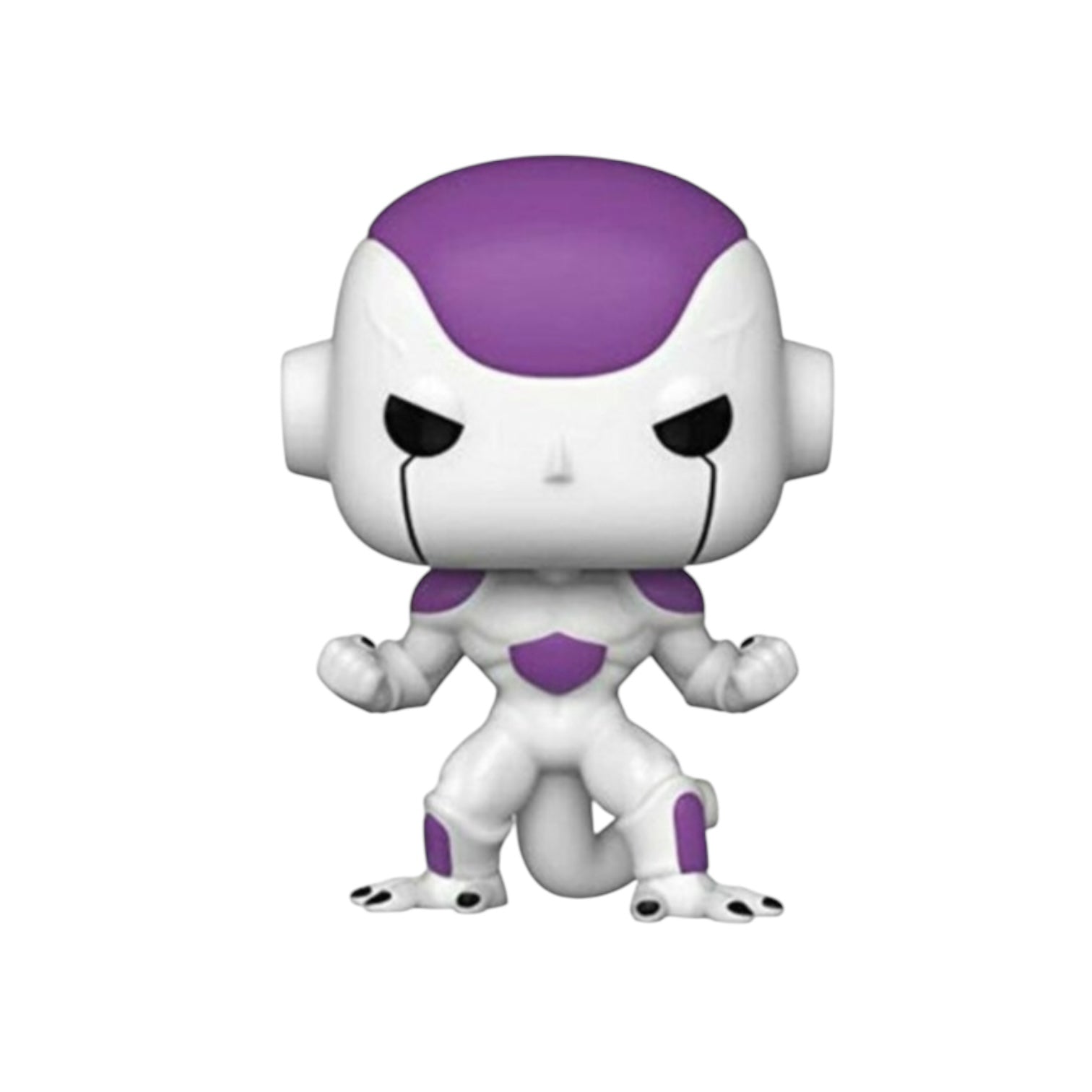 White and purple anime robot standing with fists in front of them.