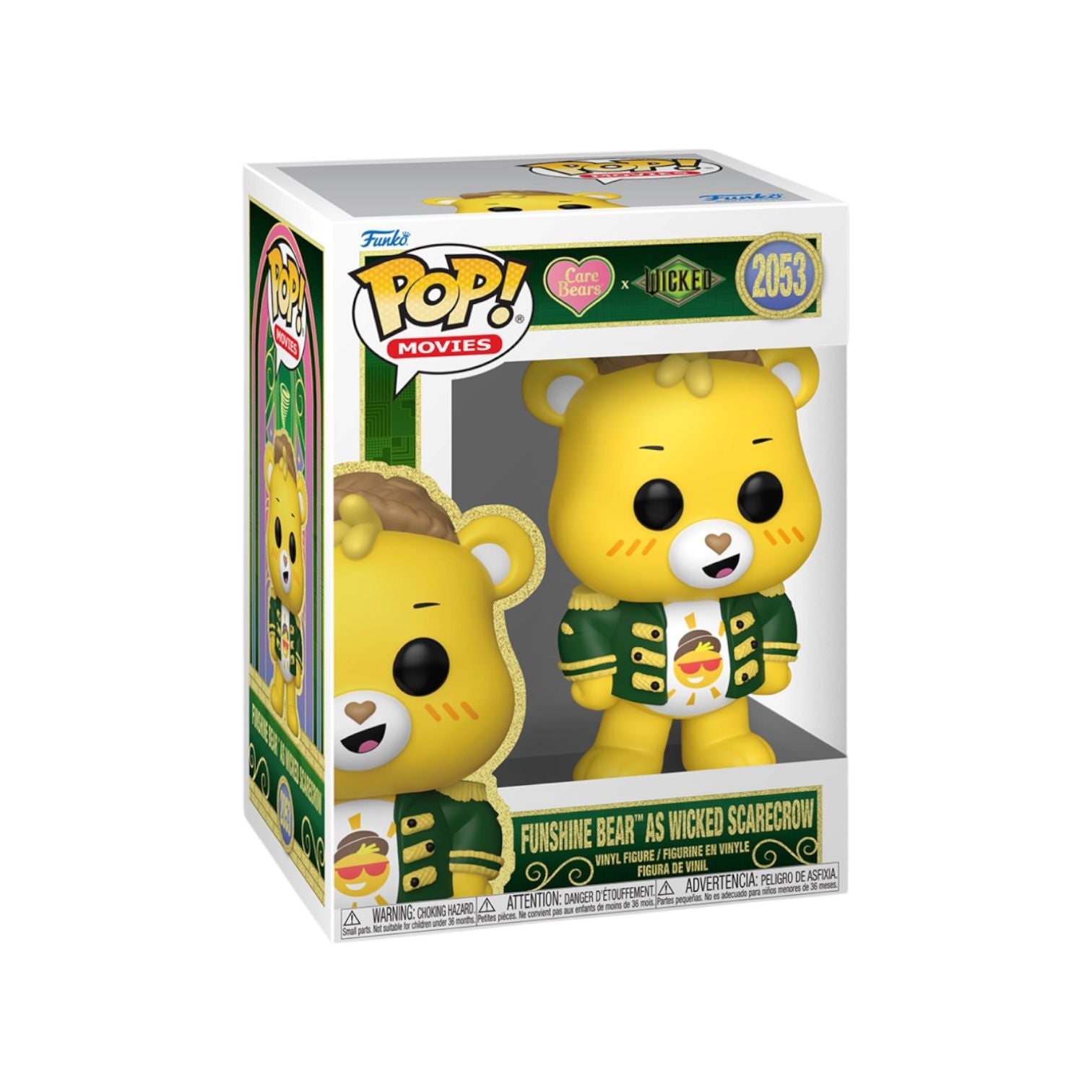 Funko Pop! vinyl figure of a yellow bear in a green outfit with a heart on a white background