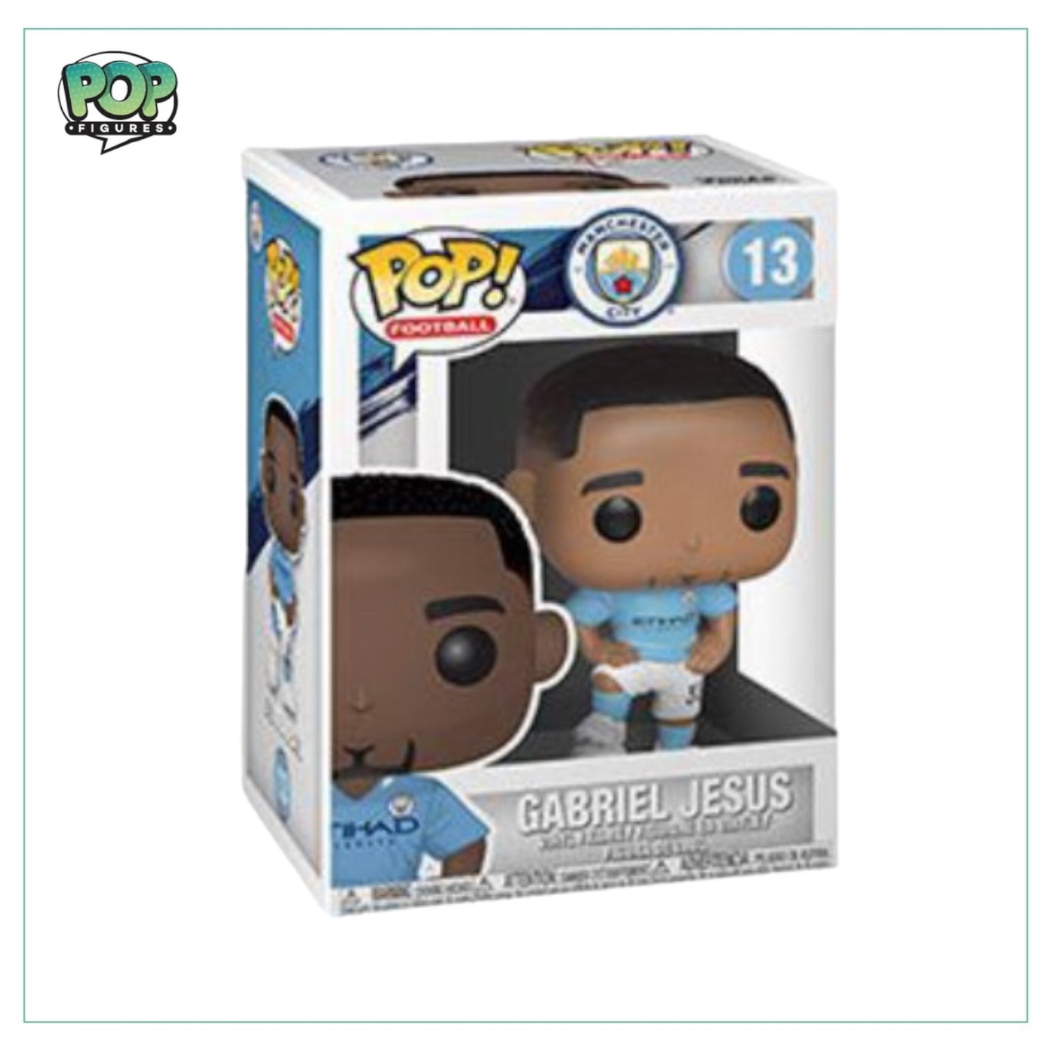 Gabriel Jesus #12 Funko Pop! figure representing Manchester City Football Club, showcasing the player in football attire.