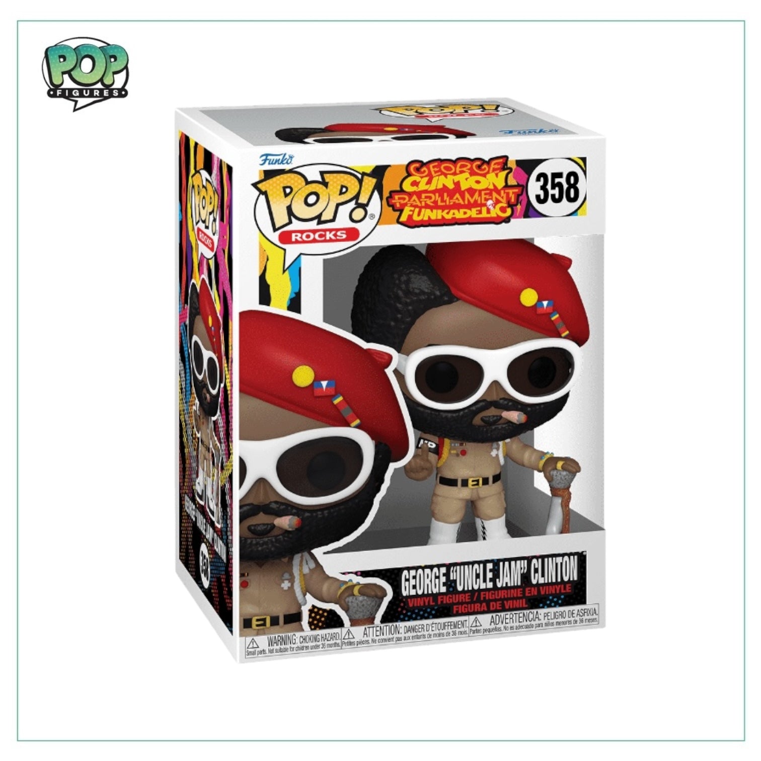 George 'Uncle Jam' Clinton Funko Pop! collectible, showcasing the legendary Parliament Funkadelic frontman in a playful design.