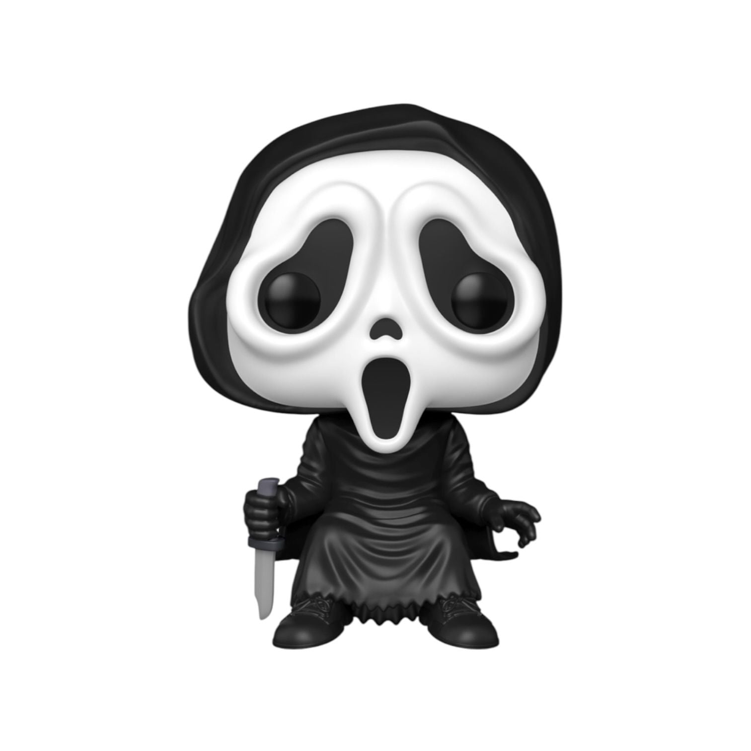 Funko Pop! vinyl figure of a character with a black hood and white face holding a knife on a white background