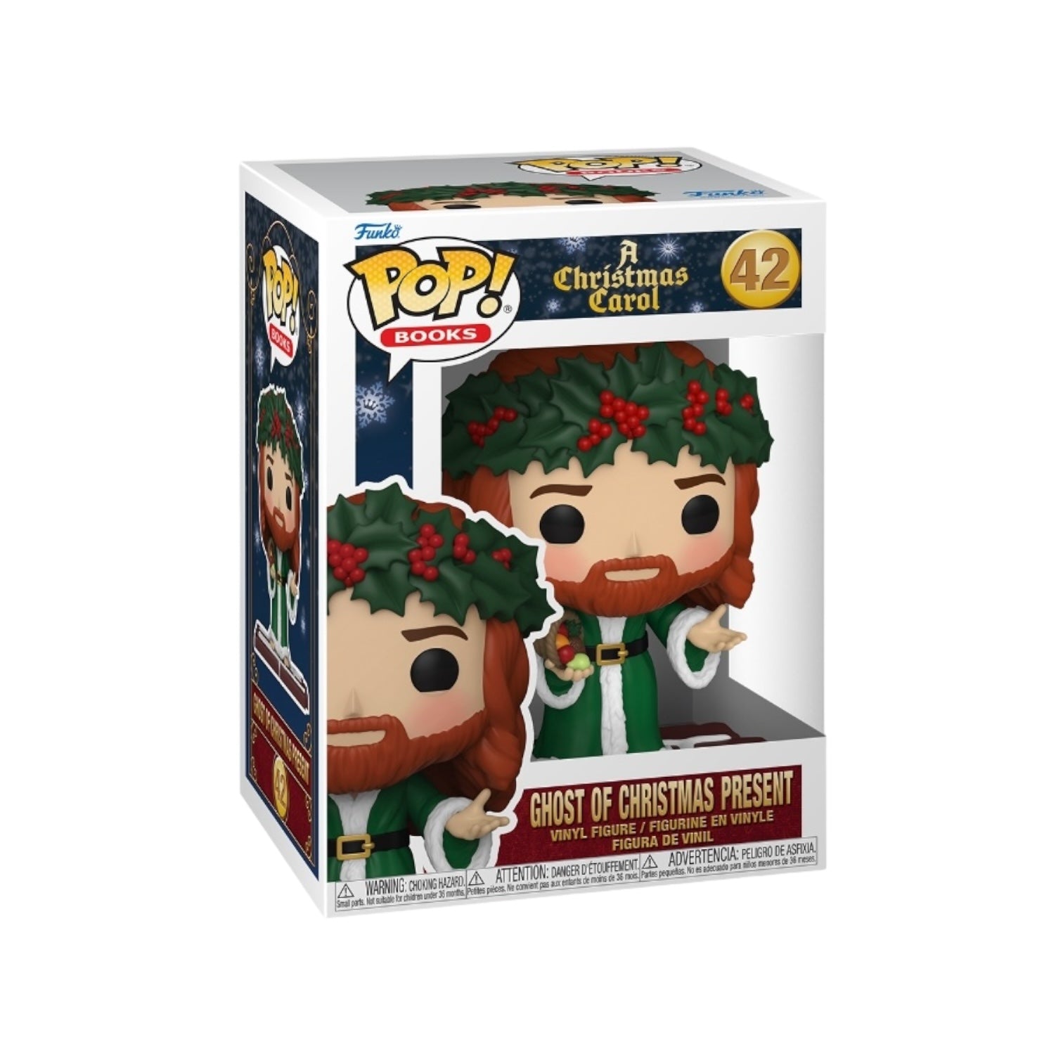Funko Pop! figure of the Ghost of Christmas Present from A Christmas Carol, showcasing festive attire and a joyful expression.