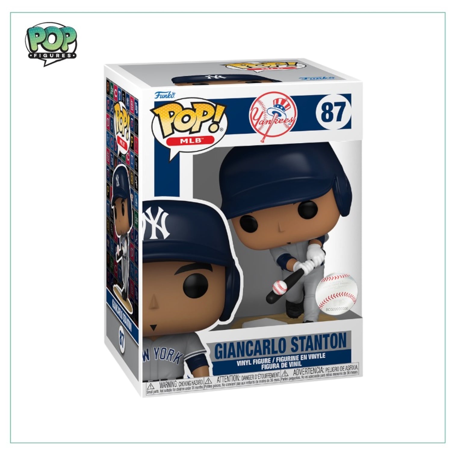 Funko Pop! figure of Giancarlo Stanton #87, featuring the New York Yankees logo, a must-have for MLB fans and collectors.