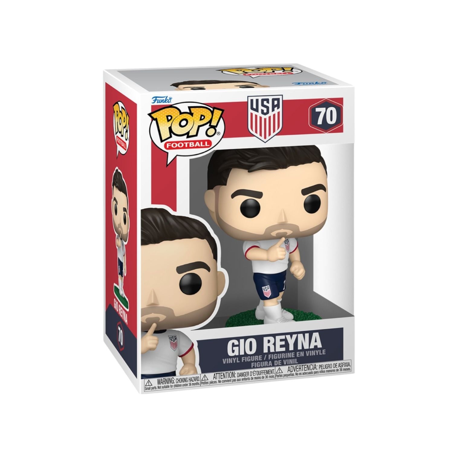 Funko Pop! vinyl figure packaging with Gio Reyna on a white background