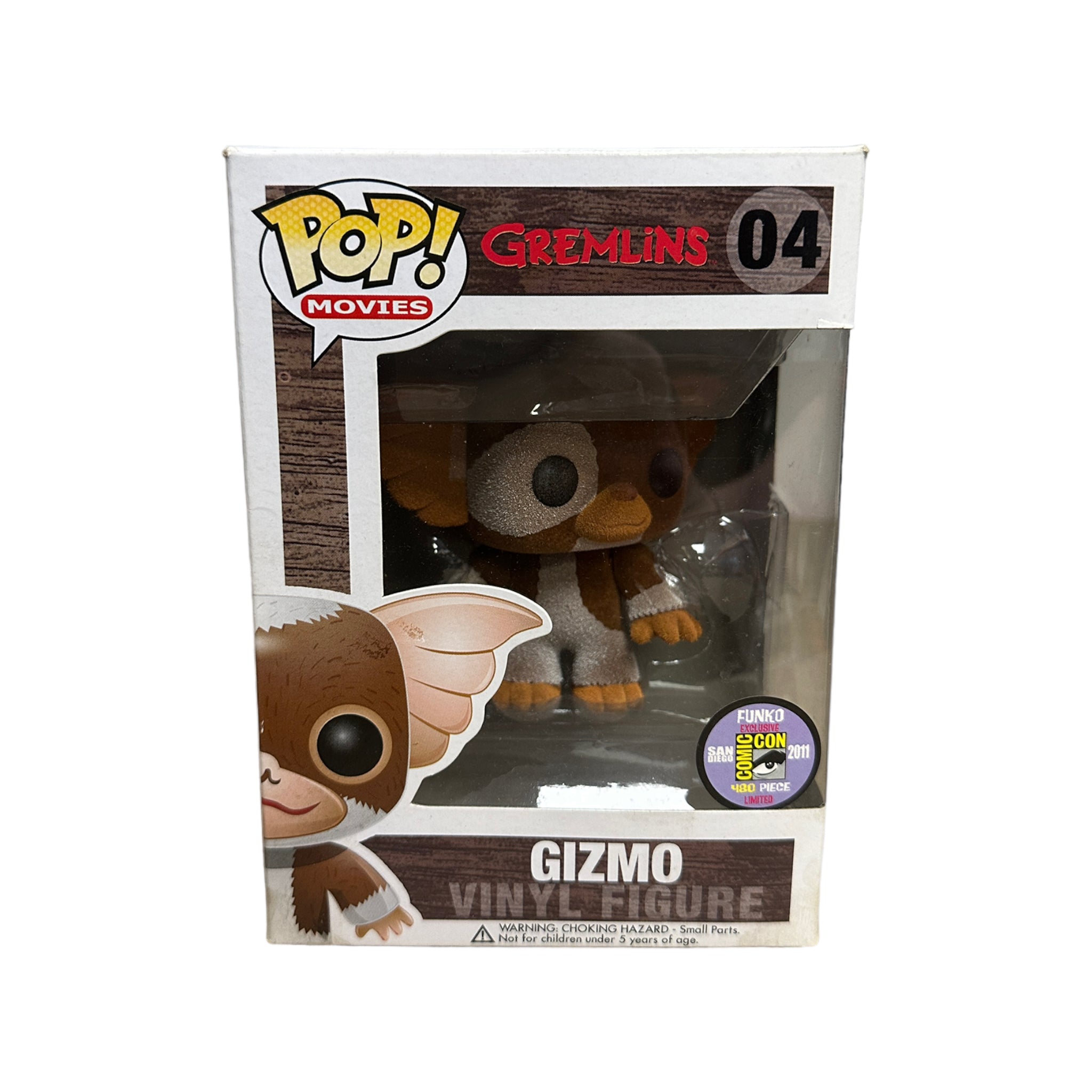 Gizmo #04 Flocked Funko Pop! from Gremlins, SDCC 2011 Exclusive, limited edition of 480, condition rated 6 out of 10.