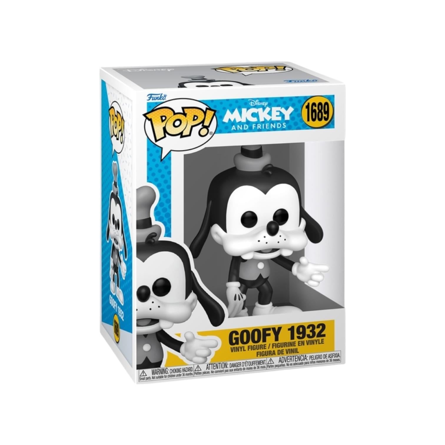 Funko Pop! vinyl figure of Goofy in a box with packaging details