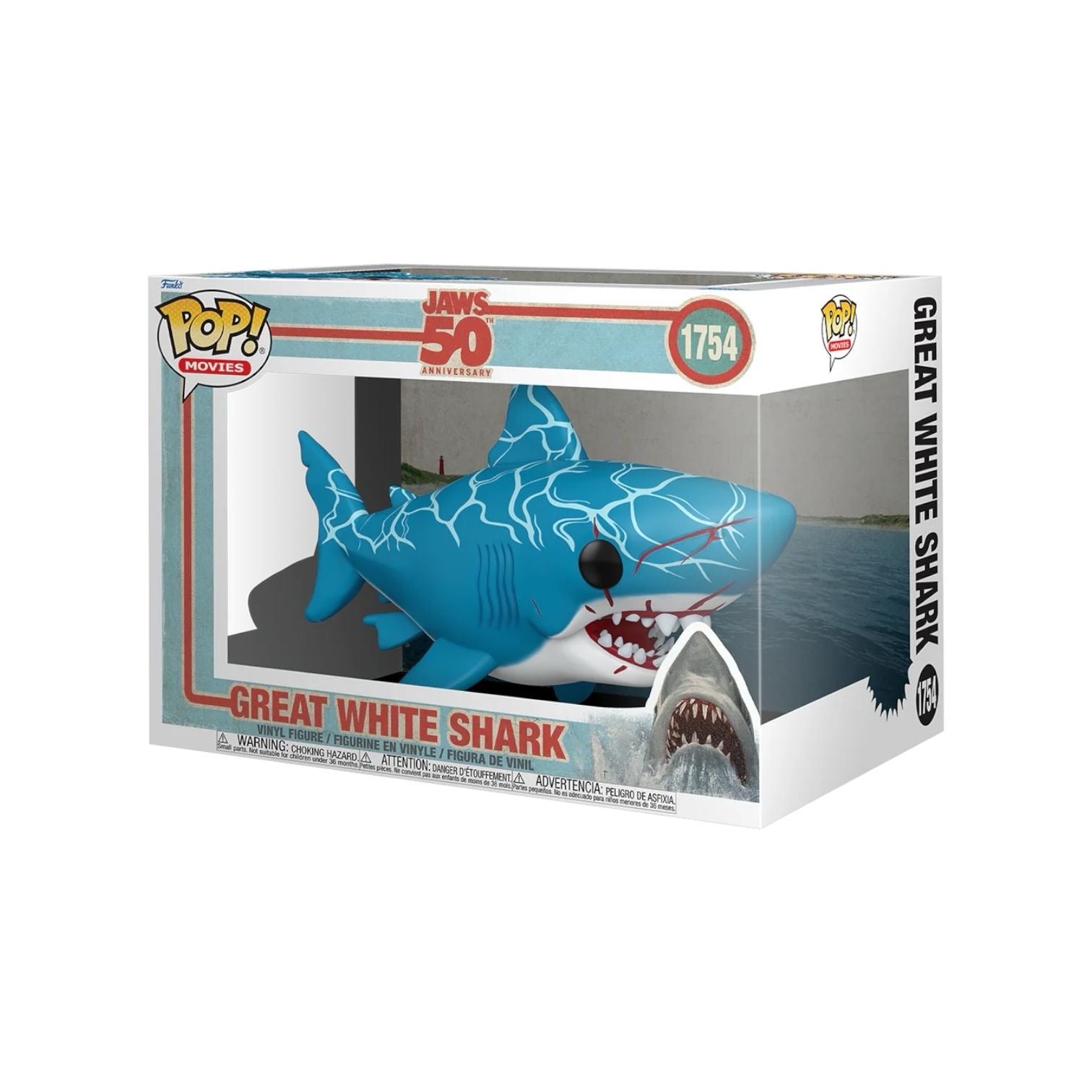 Don’t go in the water… this POP! Great White Shark is lurking below the surface! Celebrate the 50th Anniversary of Jaws by making this underwater deco shark the next addition to your POP! Movies collection. Vinyl figure is approximately 6 in (15.2 cm) long.
