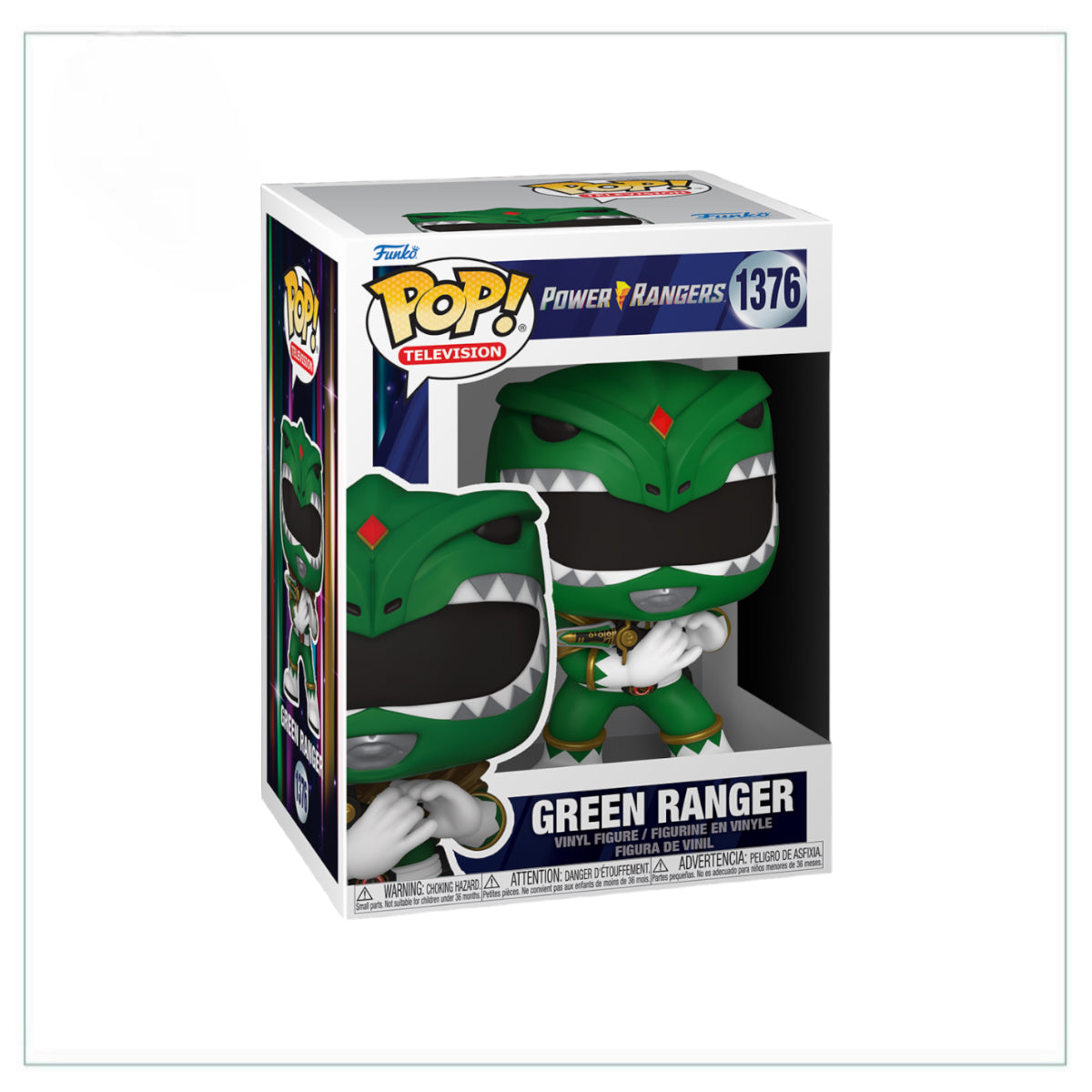 Funko Pop! Green Ranger #1376, a collectible figure from Power Rangers, showcasing the iconic green suit and helmet.