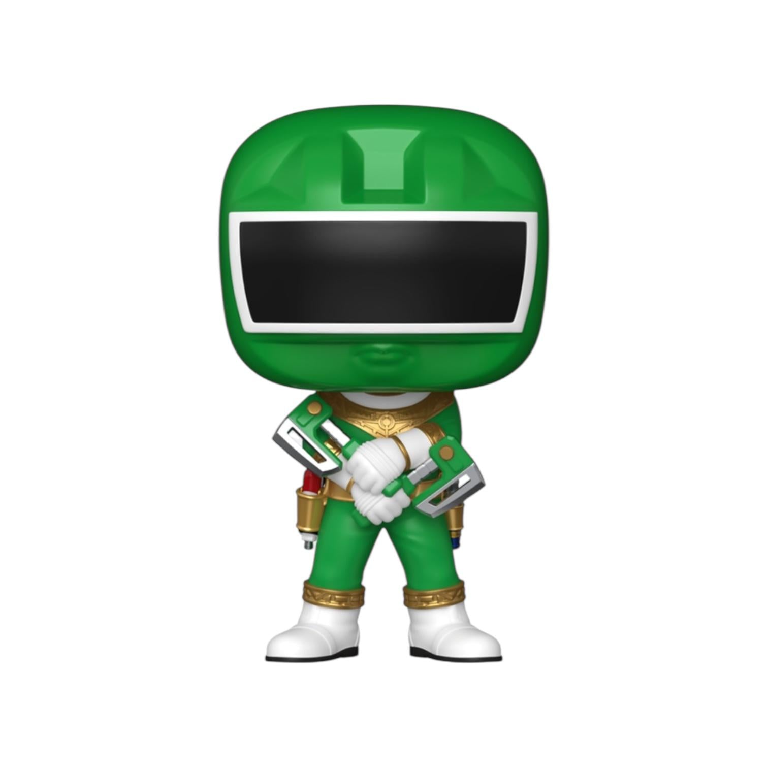 Green superhero figure with helmet on a white background