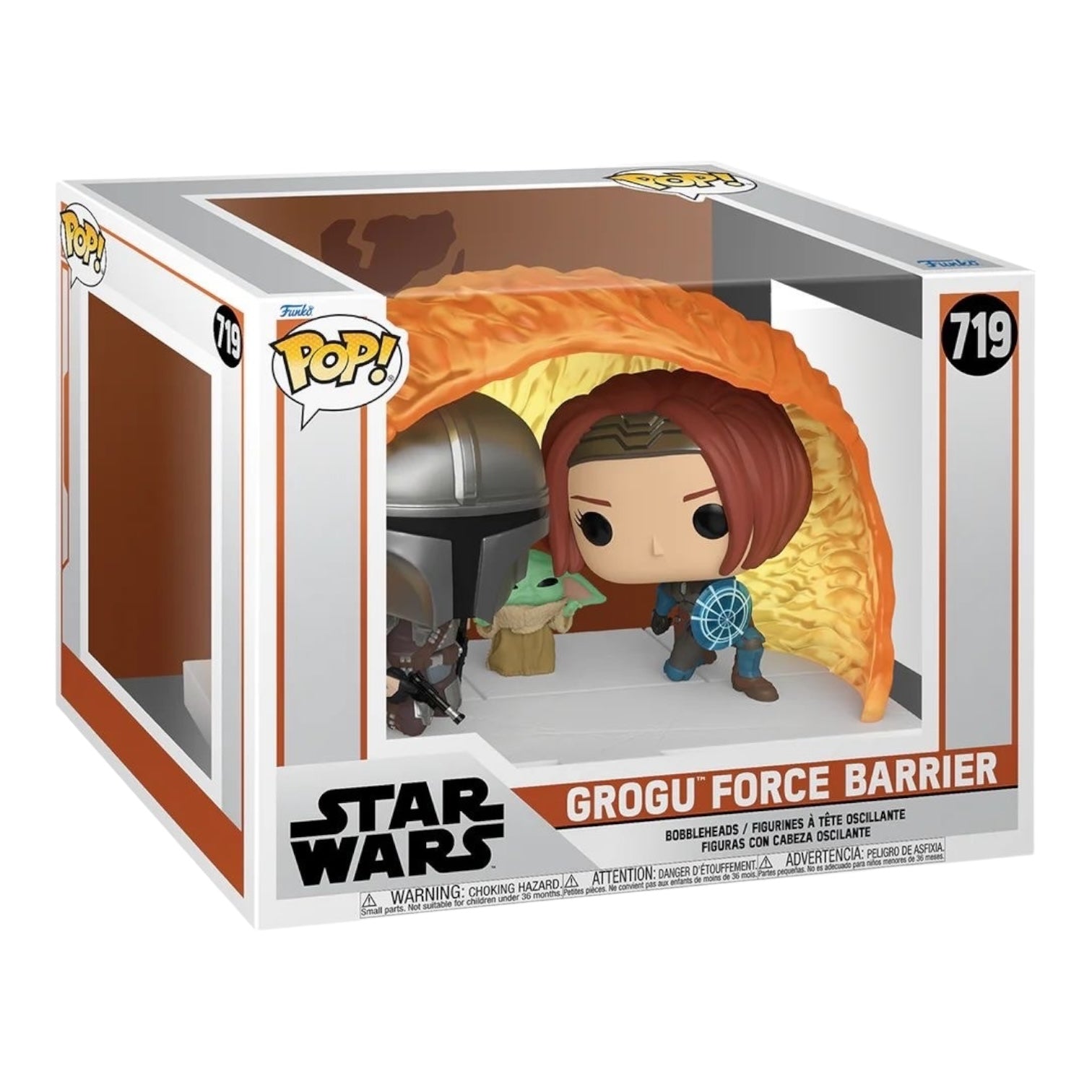 Grogu Force Barrier #719 Deluxe Funko Pop figure from Star Wars, showcasing Grogu with a protective energy shield.