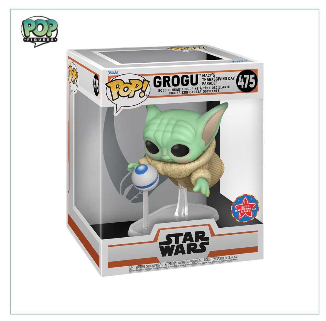 Grogu Funko Pop! exclusive from Macy's Thanksgiving Day Parade, Star Wars theme, rated 7.5 out of 10 condition.