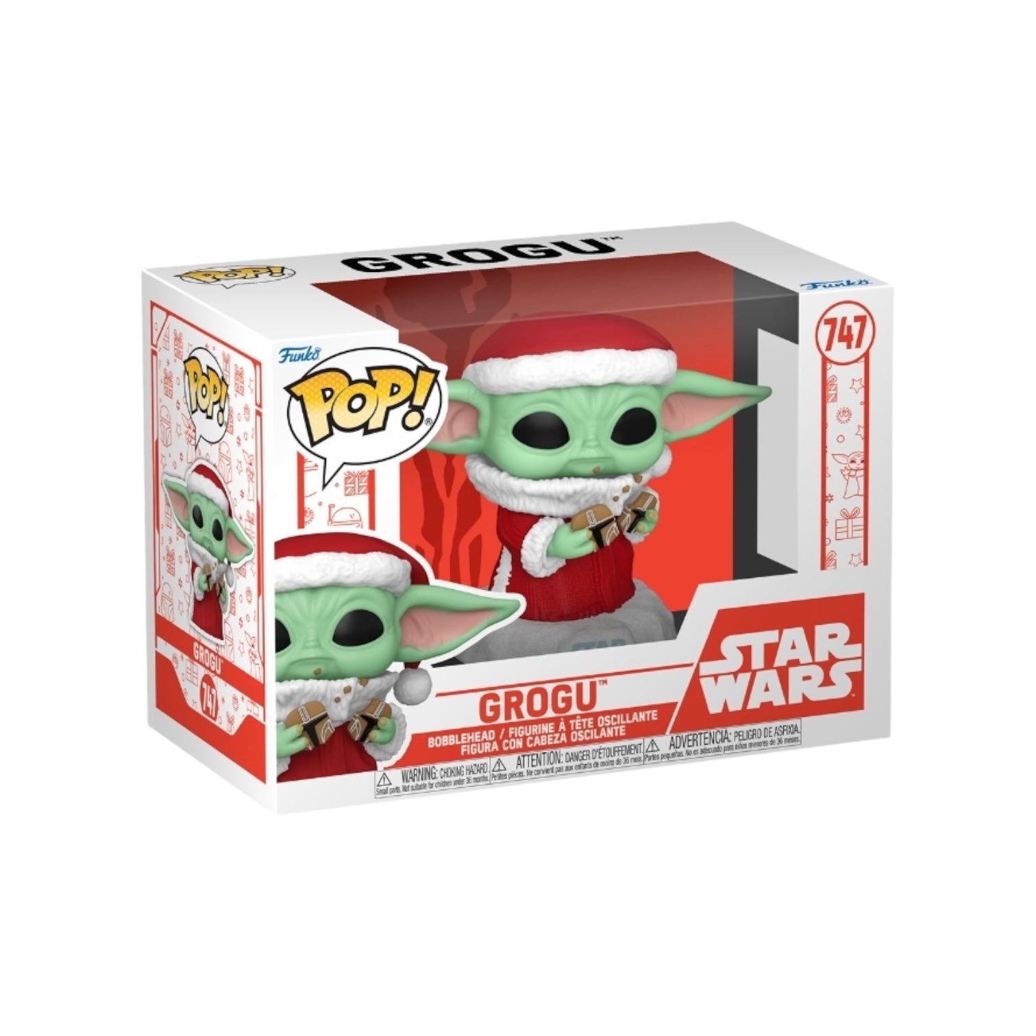 Grogu in a Santa outfit, cheerfully presenting cookies, capturing the holiday essence from The Mandalorian in Star Wars.