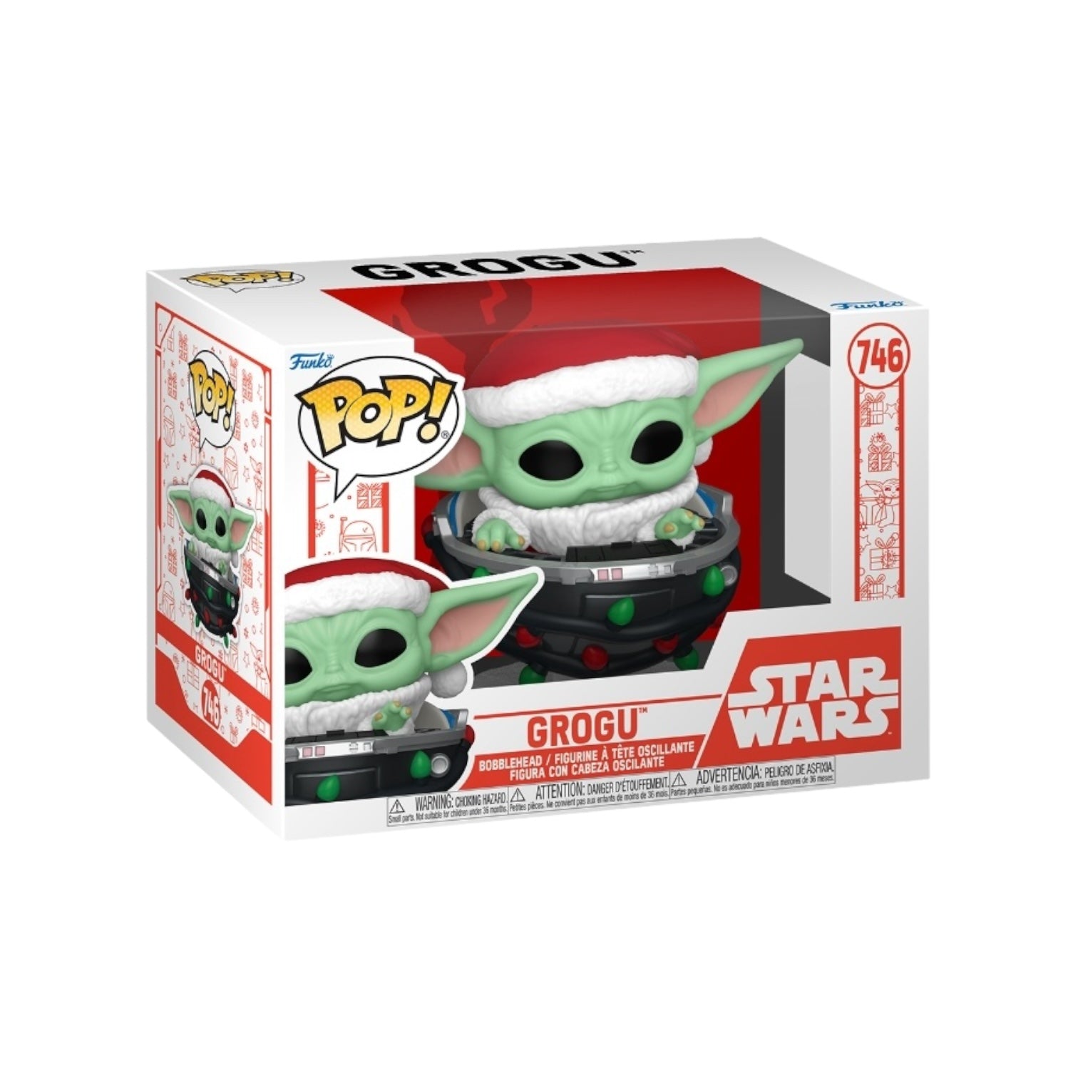Funko Pop! of Grogu in a pram, inspired by The Mandalorian Holiday, capturing the charm of this iconic Star Wars character.