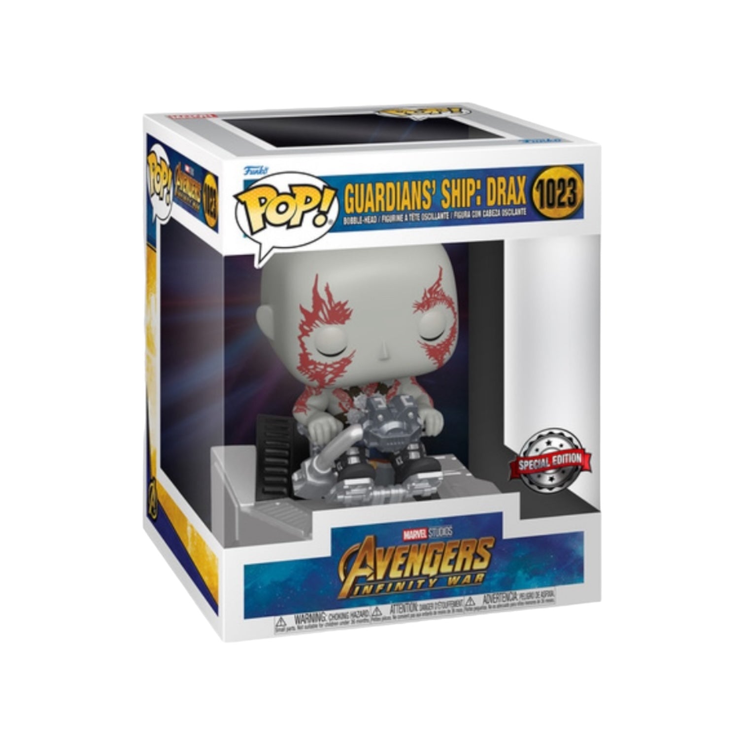 6-inch Drax #1023 Funko Pop! figure from Marvel's Avengers: Infinity War, showcasing the character in vibrant colors.