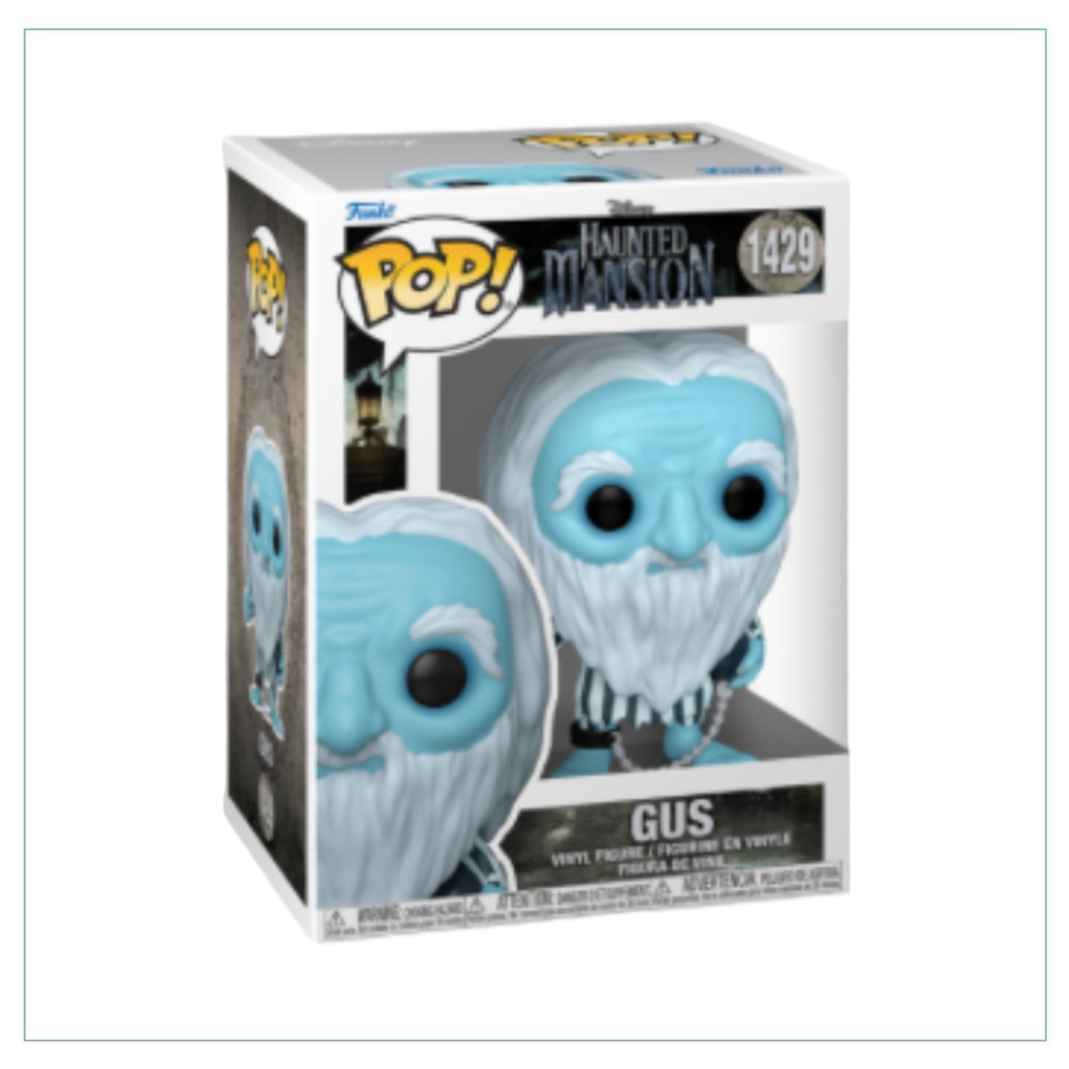 Funko Pop! Gus #1429 from Haunted Mansion, showcasing a cheerful ghost with a whimsical design.
