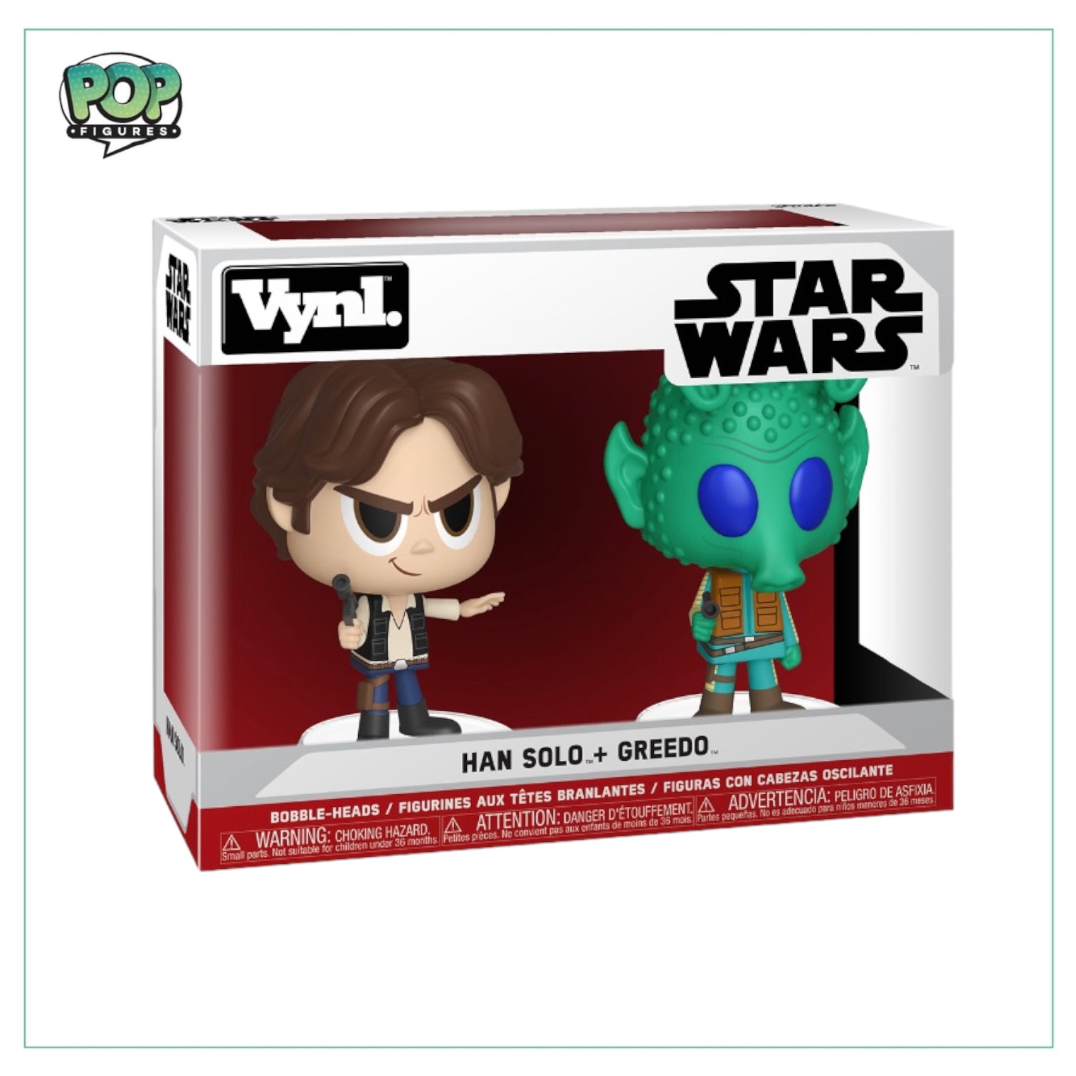 Funko Vinyl 2 Pack featuring Han Solo and Greedo from Star Wars, perfect for collectors and fans of the iconic series.