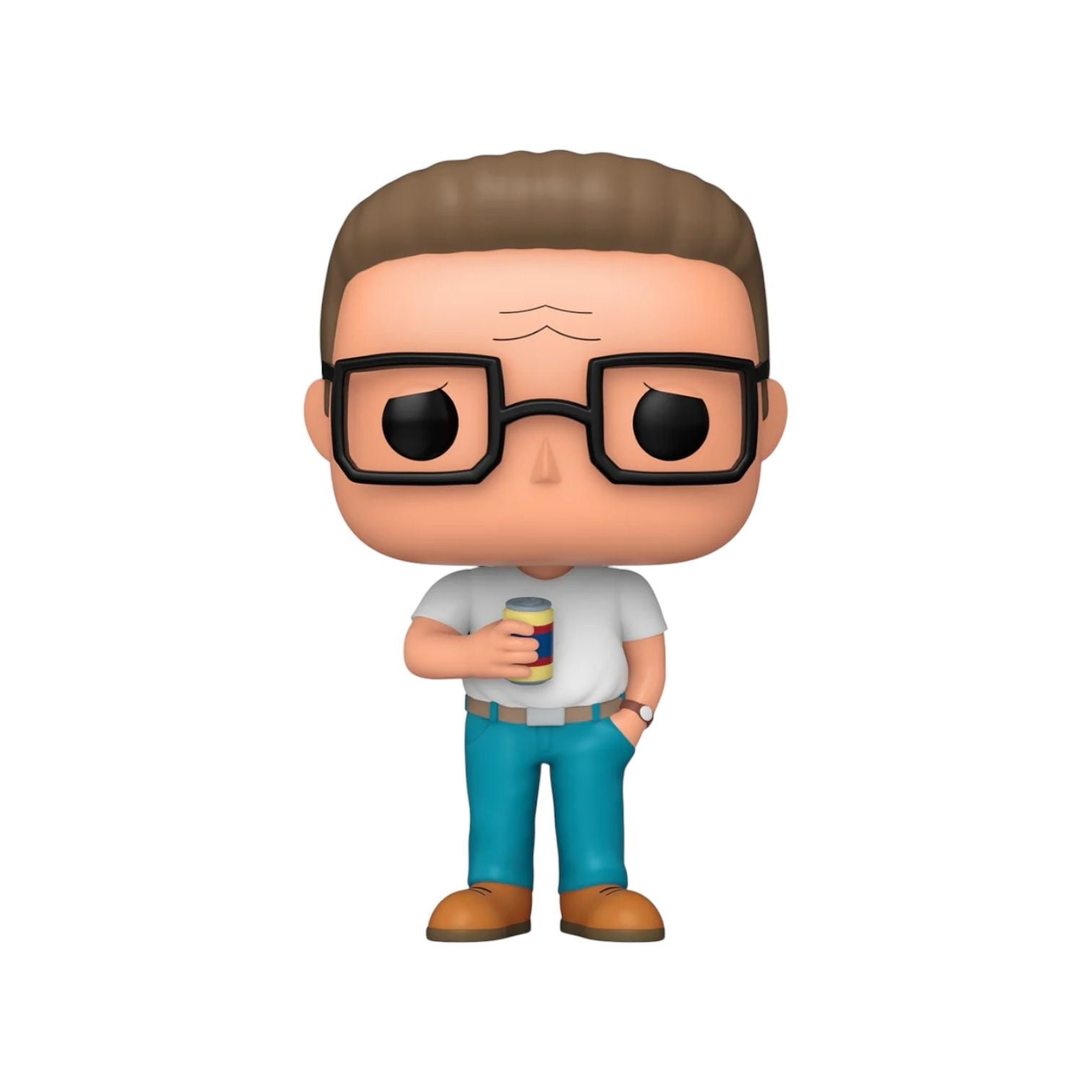 Reunite him with his neighborhood friends when you add him to the King of the Hill wearing a white tshirt, blue jeans and brown shoes hold a can in his hand