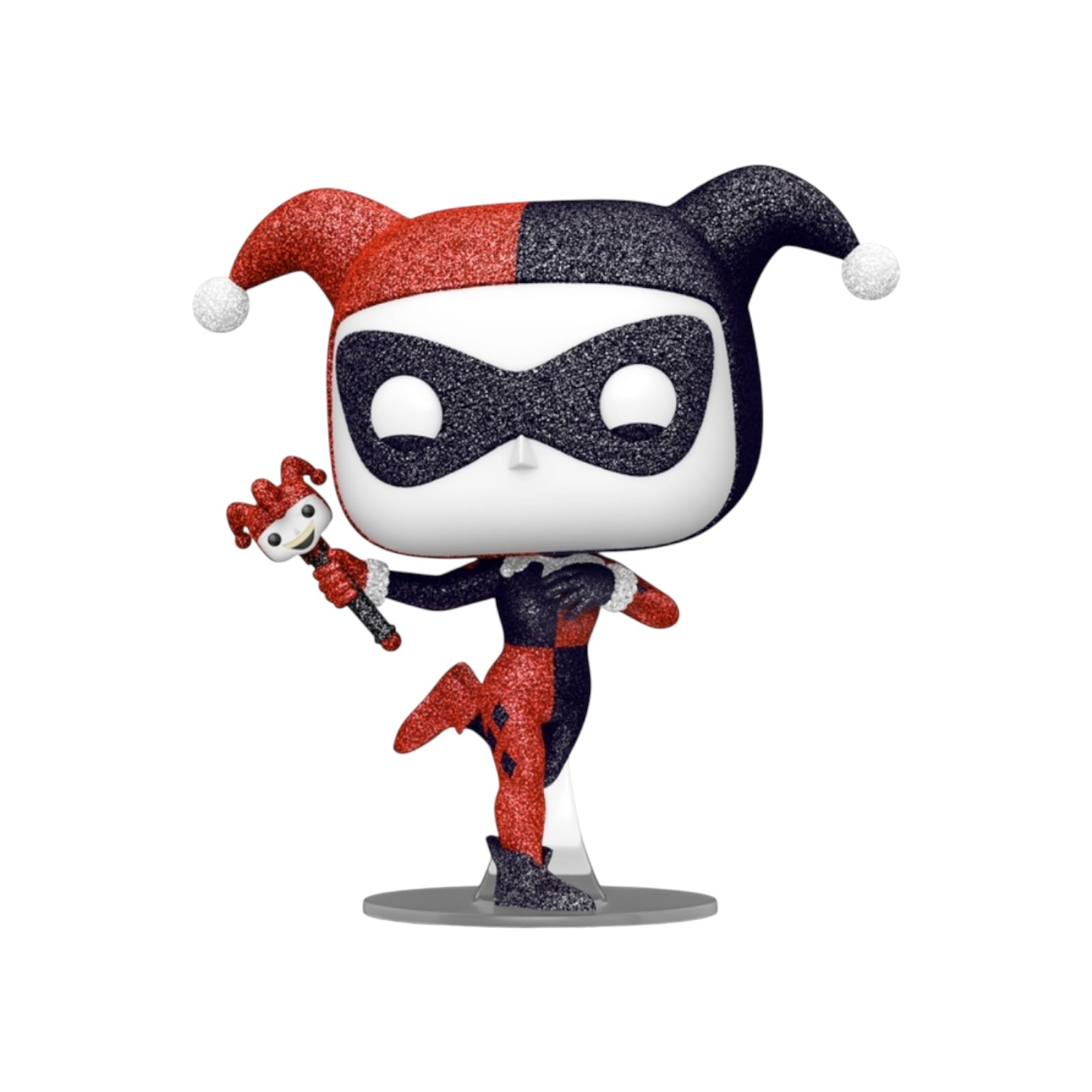 Harley Quinn action figure with red and black outfit on a white background