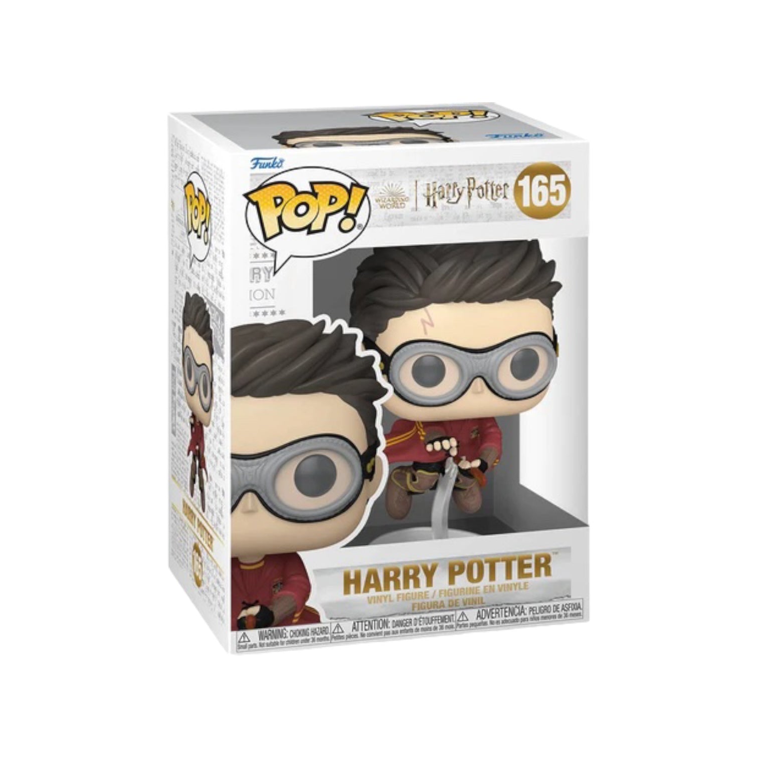 Funko Pop! figure of Harry Potter, wearing his signature glasses and Gryffindor robe, with a wand in hand.
