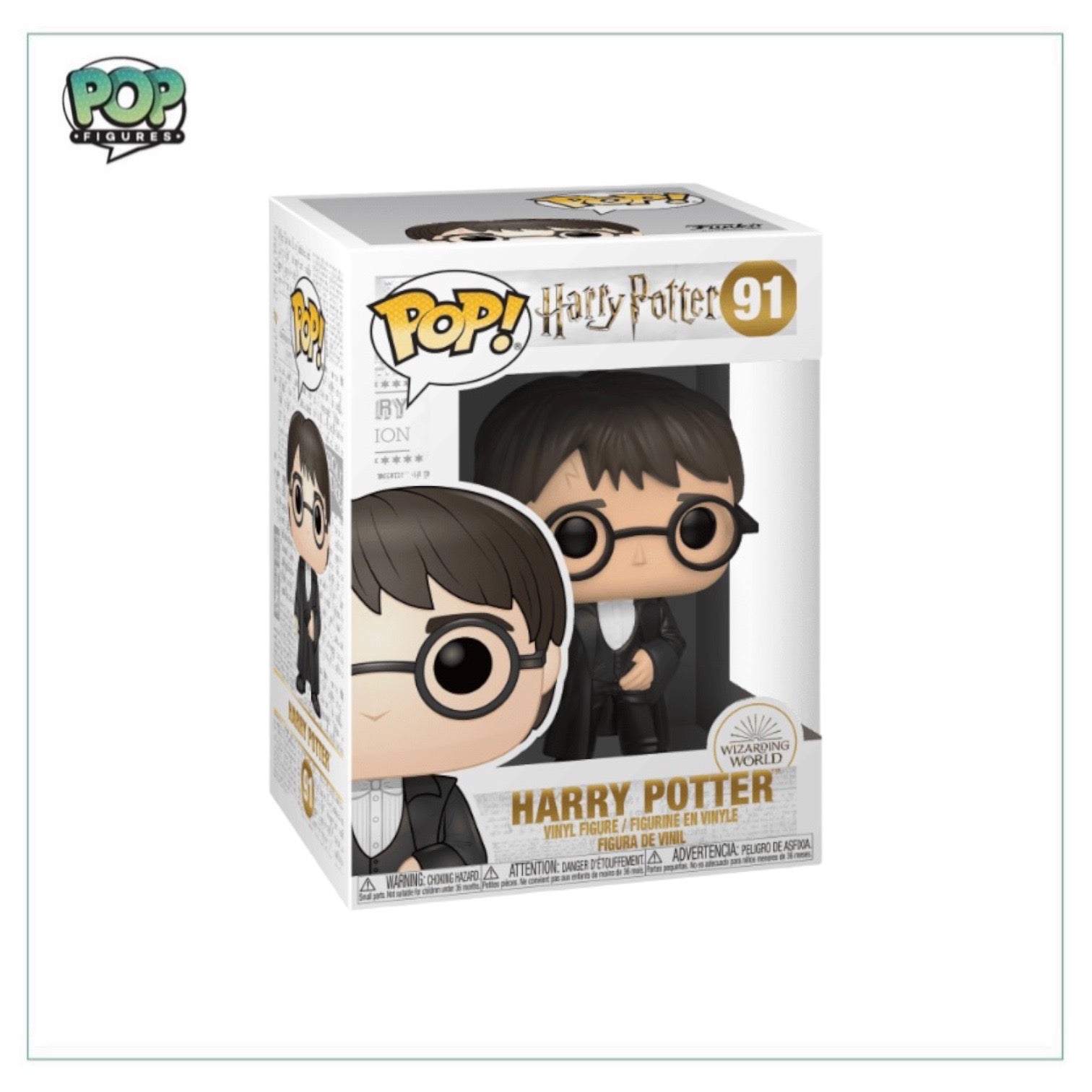 Funko Pop! figure of Harry Potter in Yule Ball attire, featuring a formal outfit and a wand, capturing a magical moment.