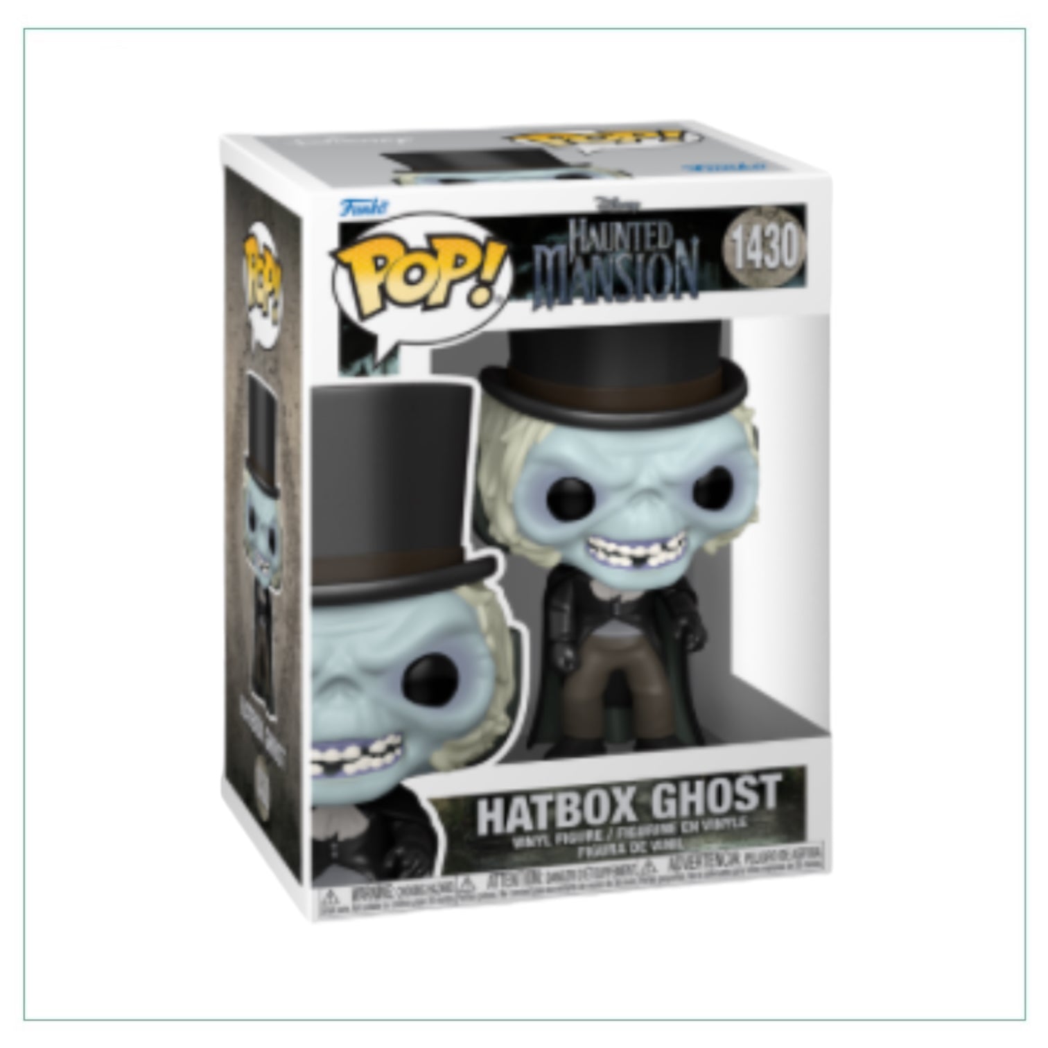 Funko Pop! figure of Hatbox Ghost #1430 from the Haunted Mansion, featuring a ghostly figure with a hatbox.