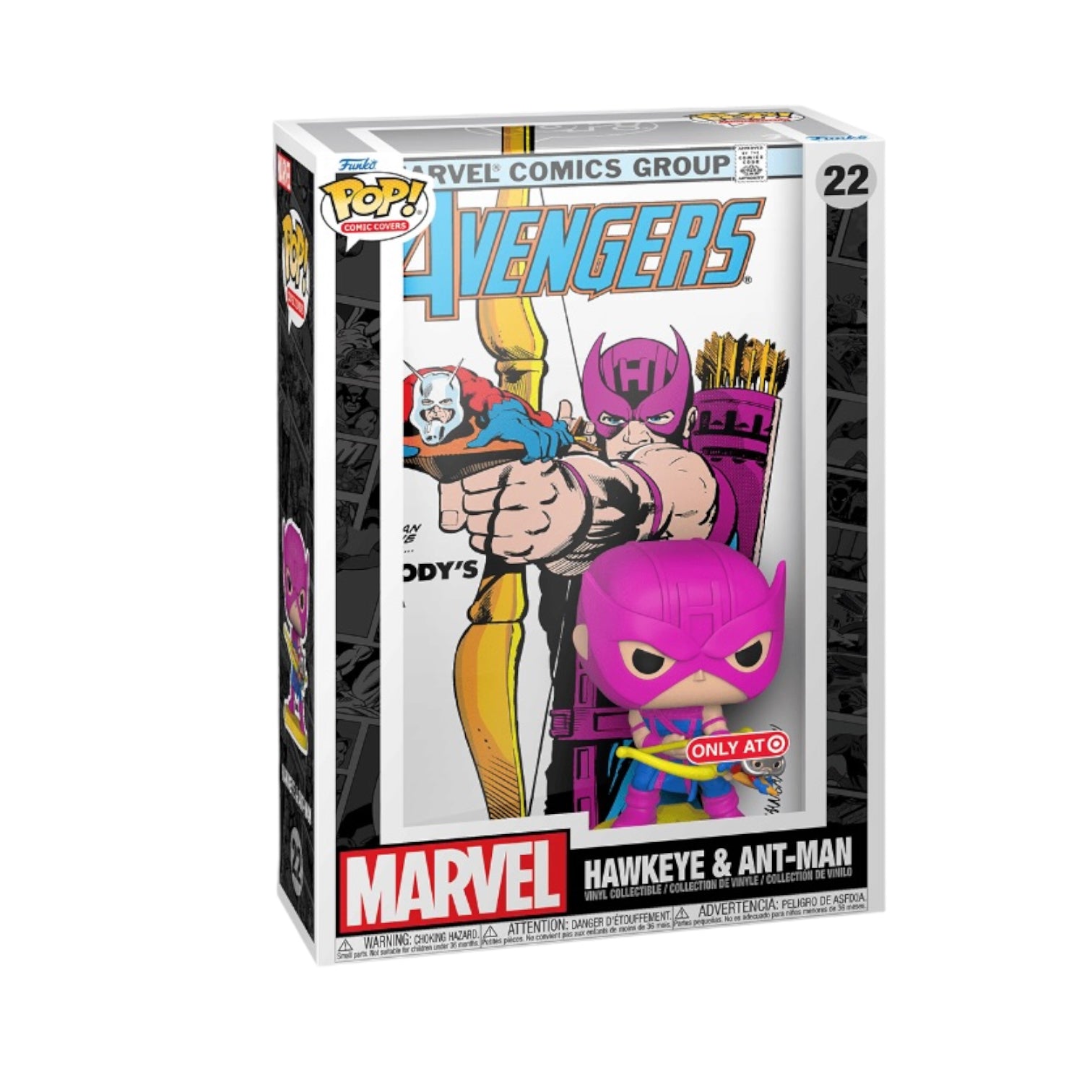 Funko Pop! comic cover of Hawkeye and Ant-Man #22, featuring Avengers characters, marked as a Target exclusive.