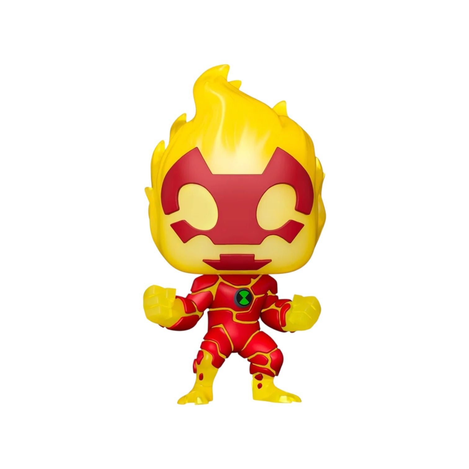 Toy figure with red and yellow design on a white background