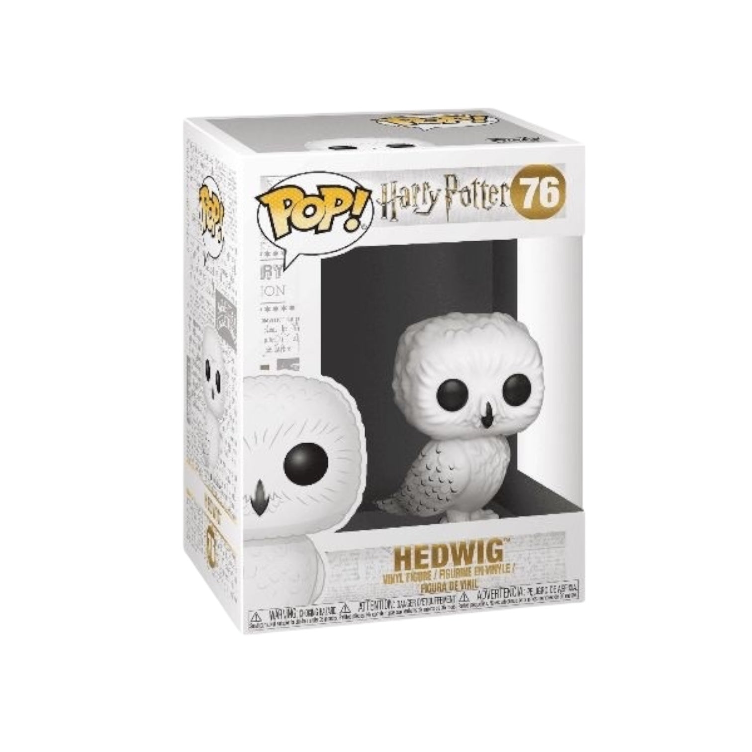 Hedwig #76 Funko Pop from Harry Potter, depicting the iconic snowy owl with bright eyes and detailed feathers.