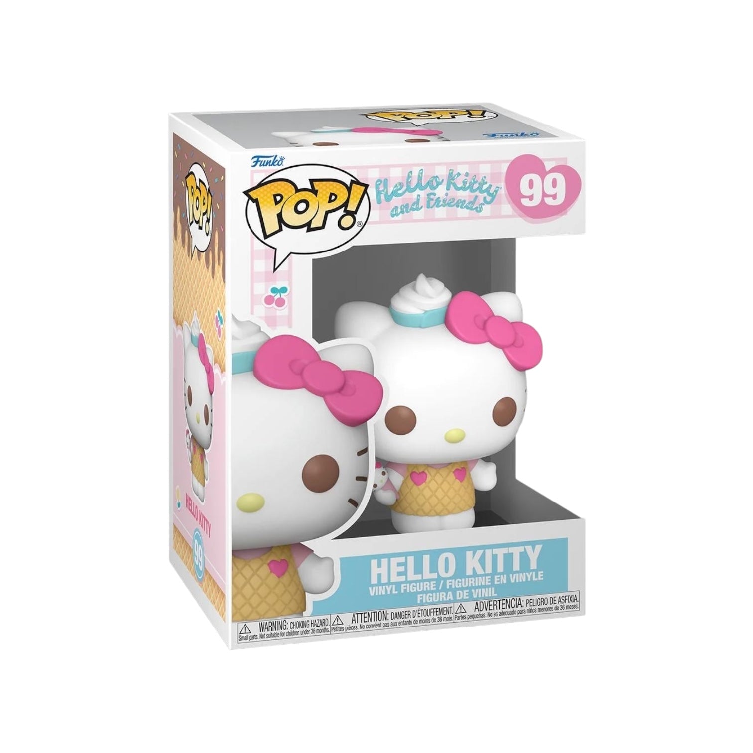 standing 8.9 cm tall hello kitty displaying all her cuteness holding a ice cream that looks just like her