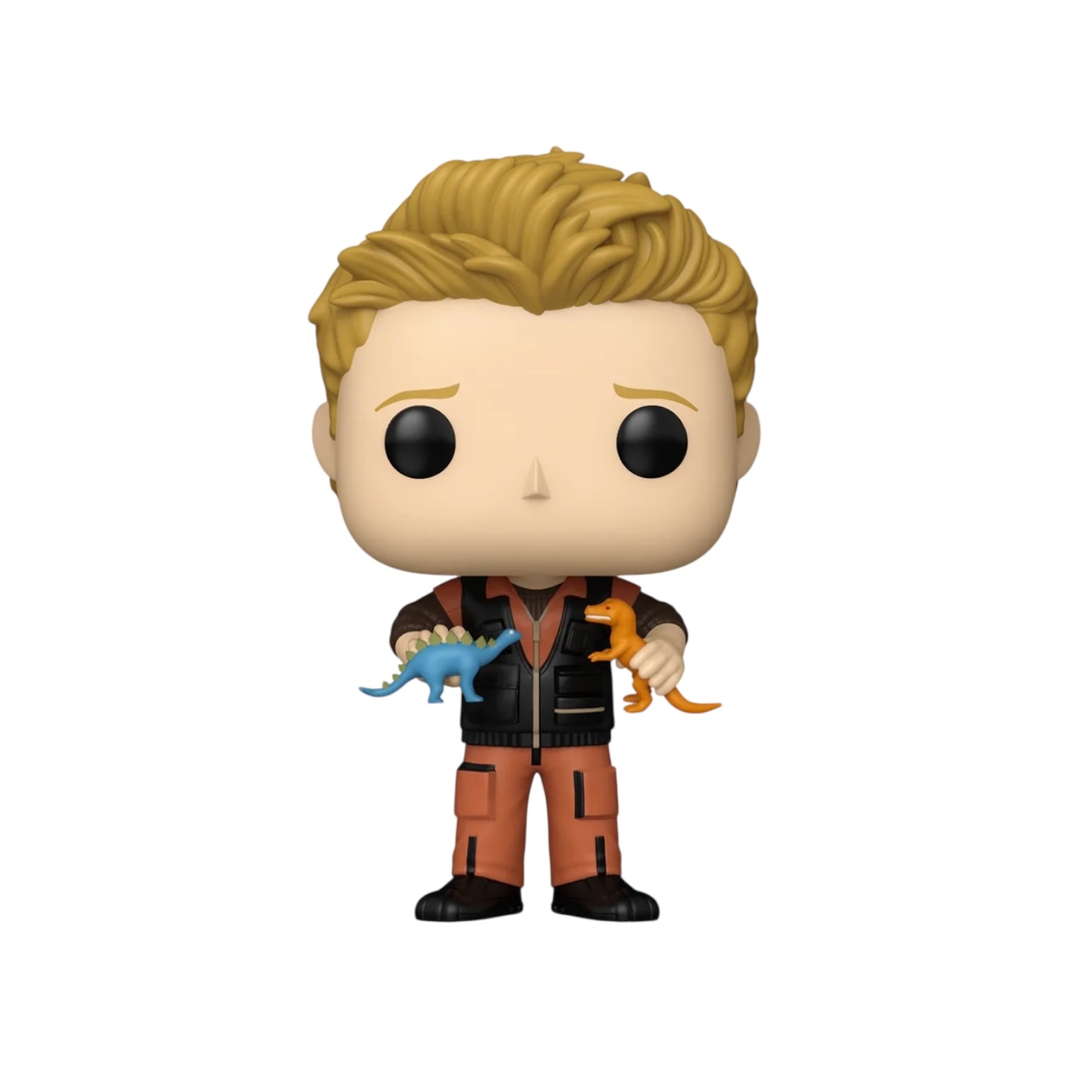 Funko Pop! vinyl figure of a character holding two dinosaurs on a white background