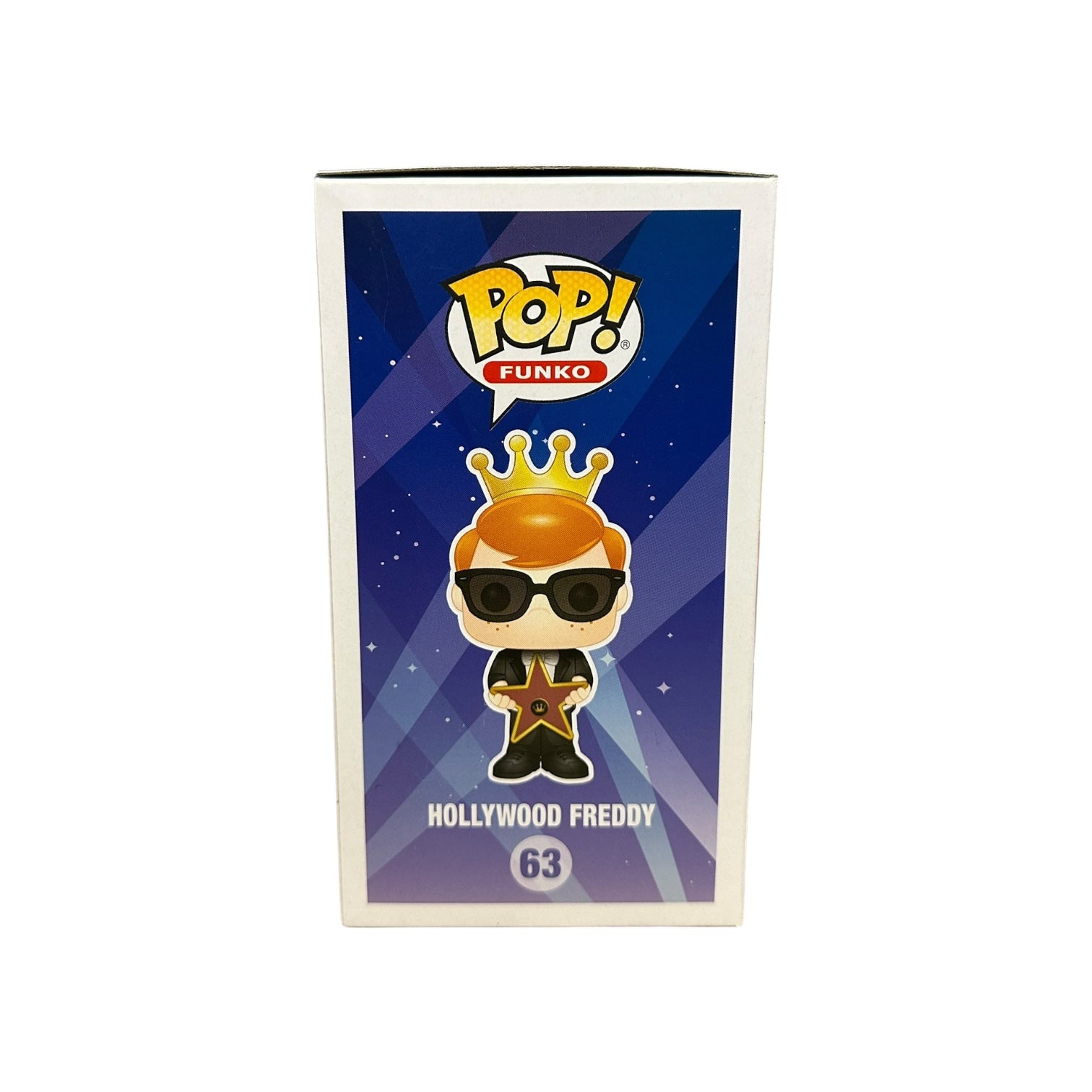 Funko Pop! vinyl figure packaging with 'Hollywood Freddy' on a blue and purple gradient background.