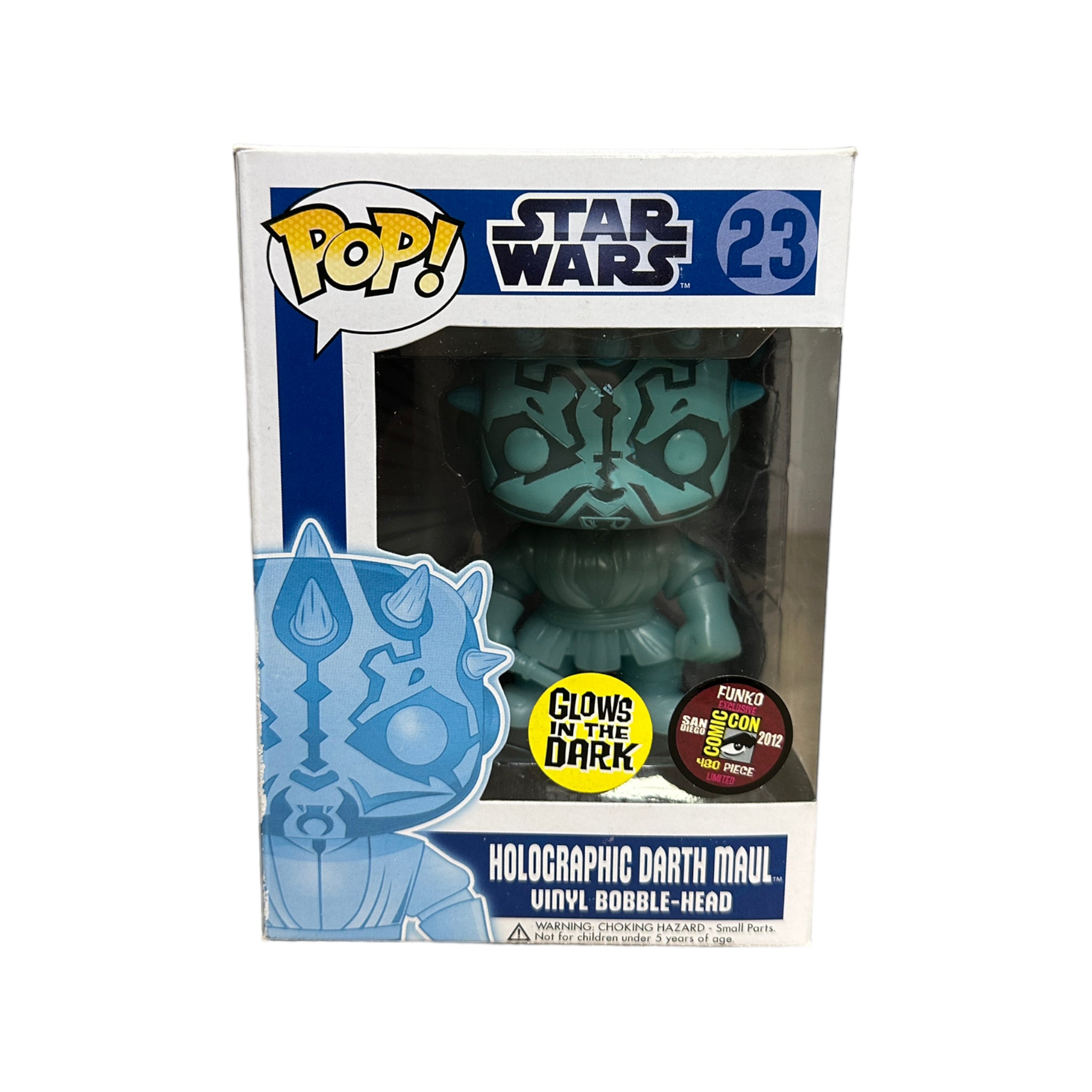 Holographic Darth Maul Funko Pop! #23, glowing in the dark, SDCC 2012 Exclusive, limited to 480 pieces, condition 7.75/10.