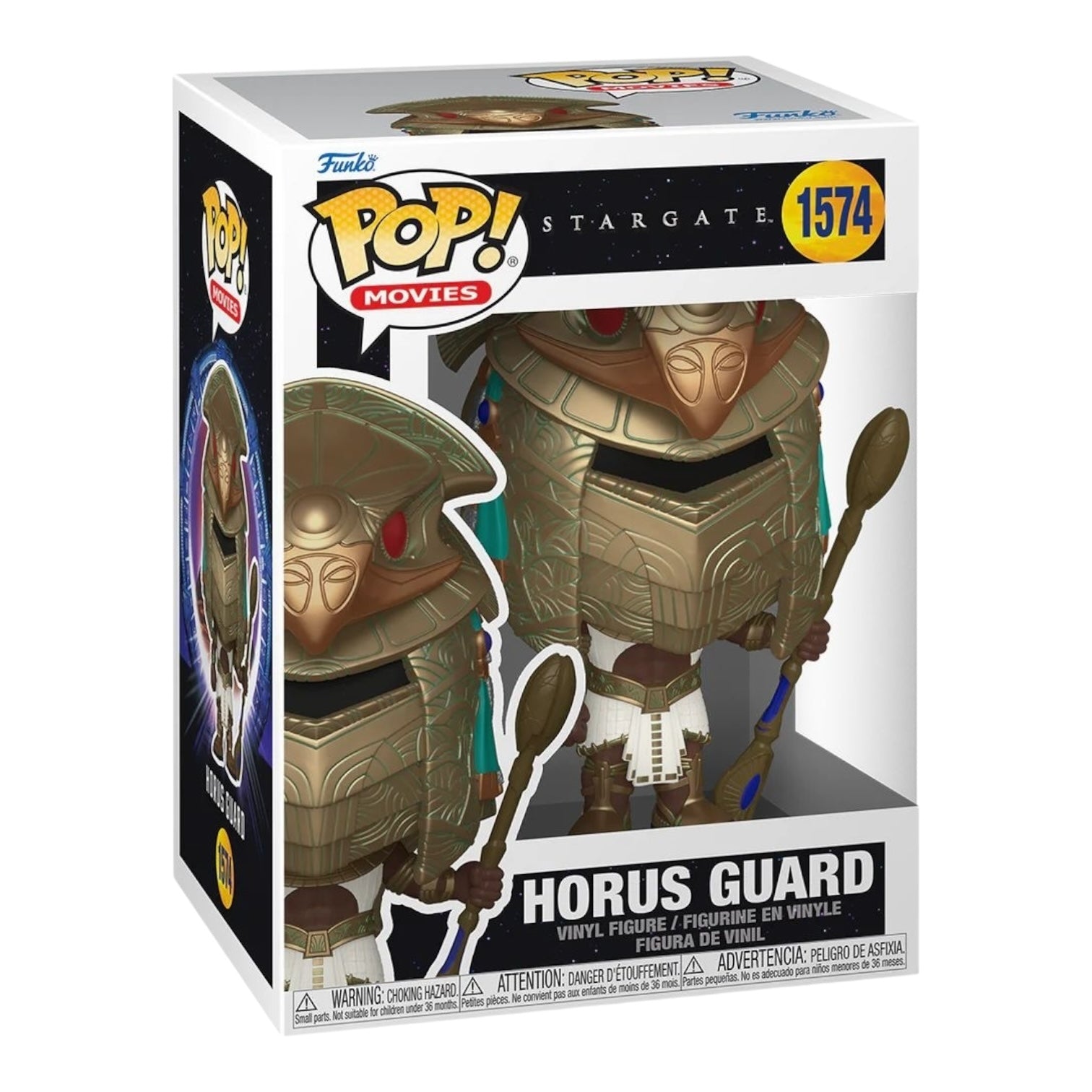 Funko Pop! #1574 features a metallic Horus Guard from Stargate, highlighting its unique design and shiny finish.