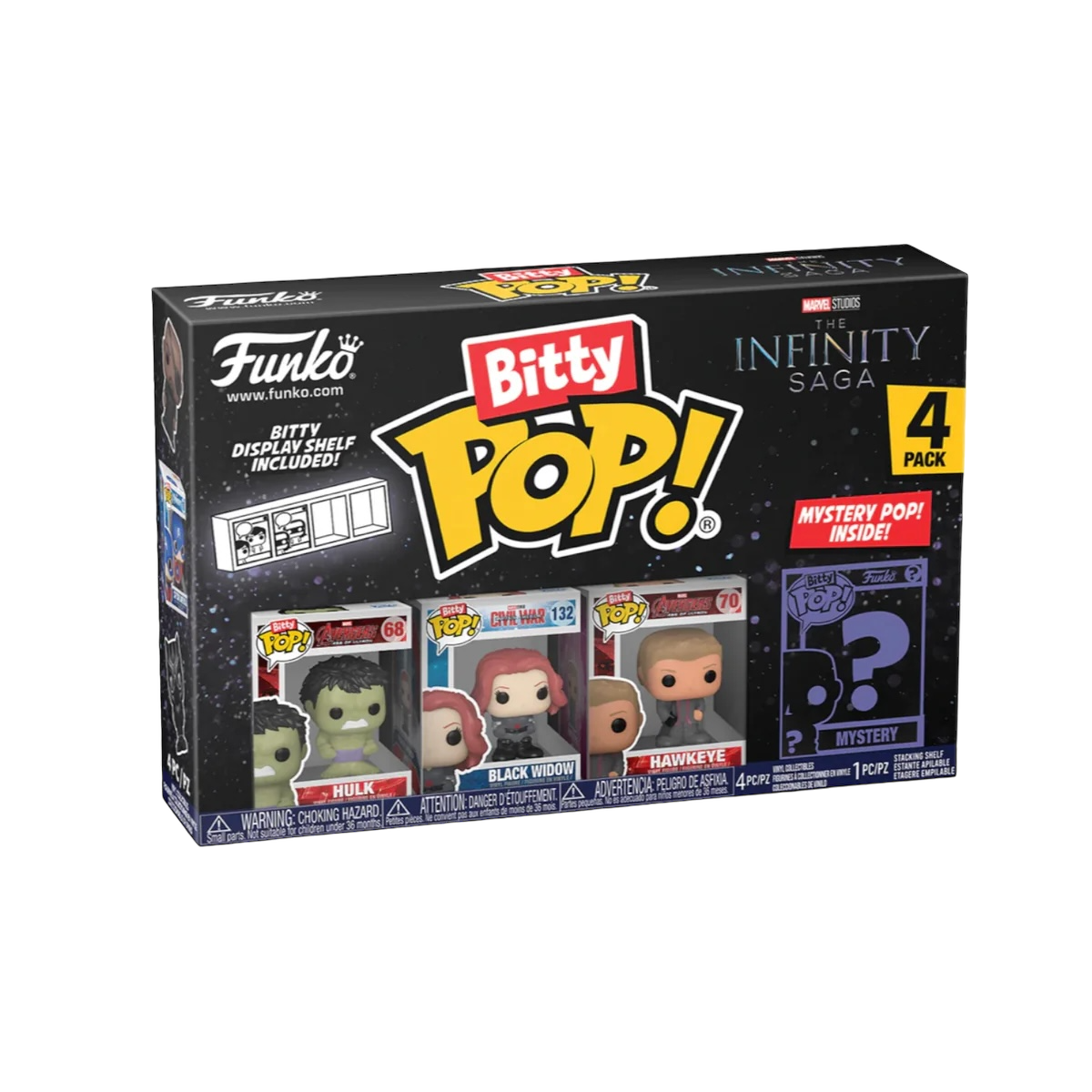 Hulk 4-pack Bitty POP! figures from The Infinity Saga, includes a chance to discover a special chase figure.