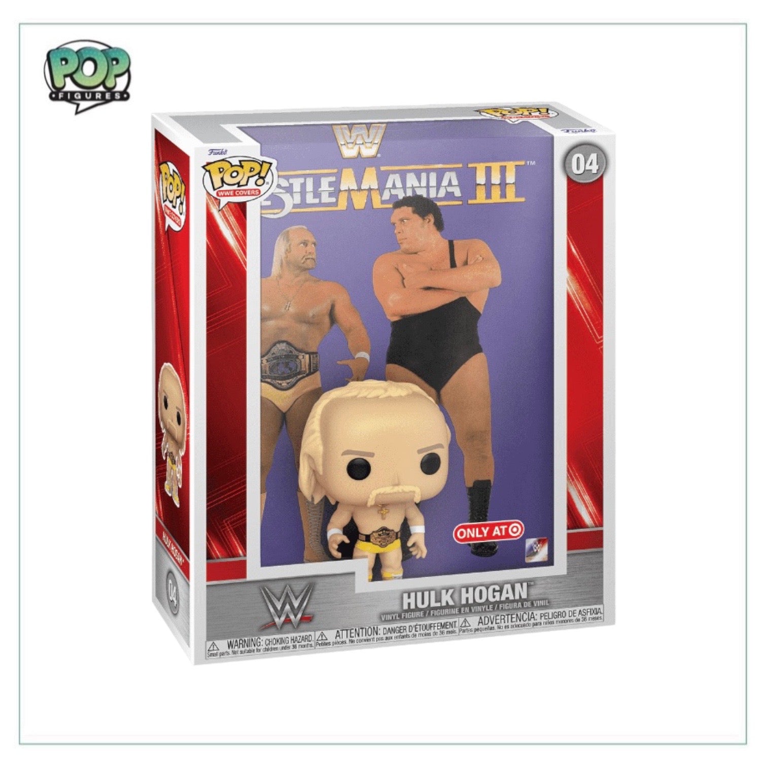 Funko Pop of Hulk Hogan #04, a WWE Target Exclusive, showcasing the iconic wrestler in vibrant colors and detailed design.