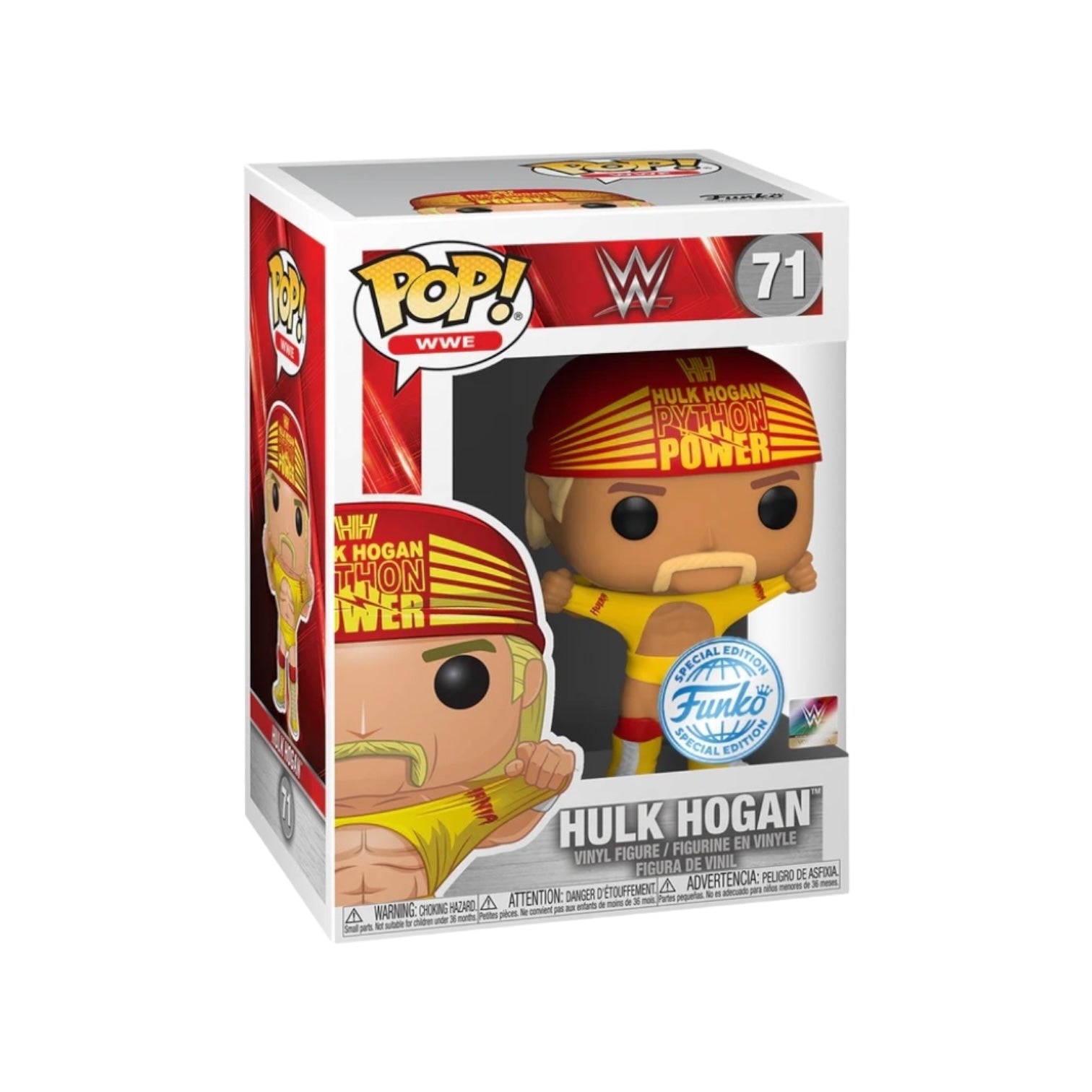 Special edition Funko Pop! of Hulk Hogan #71, featuring the wrestling legend in his classic outfit and signature mustache.