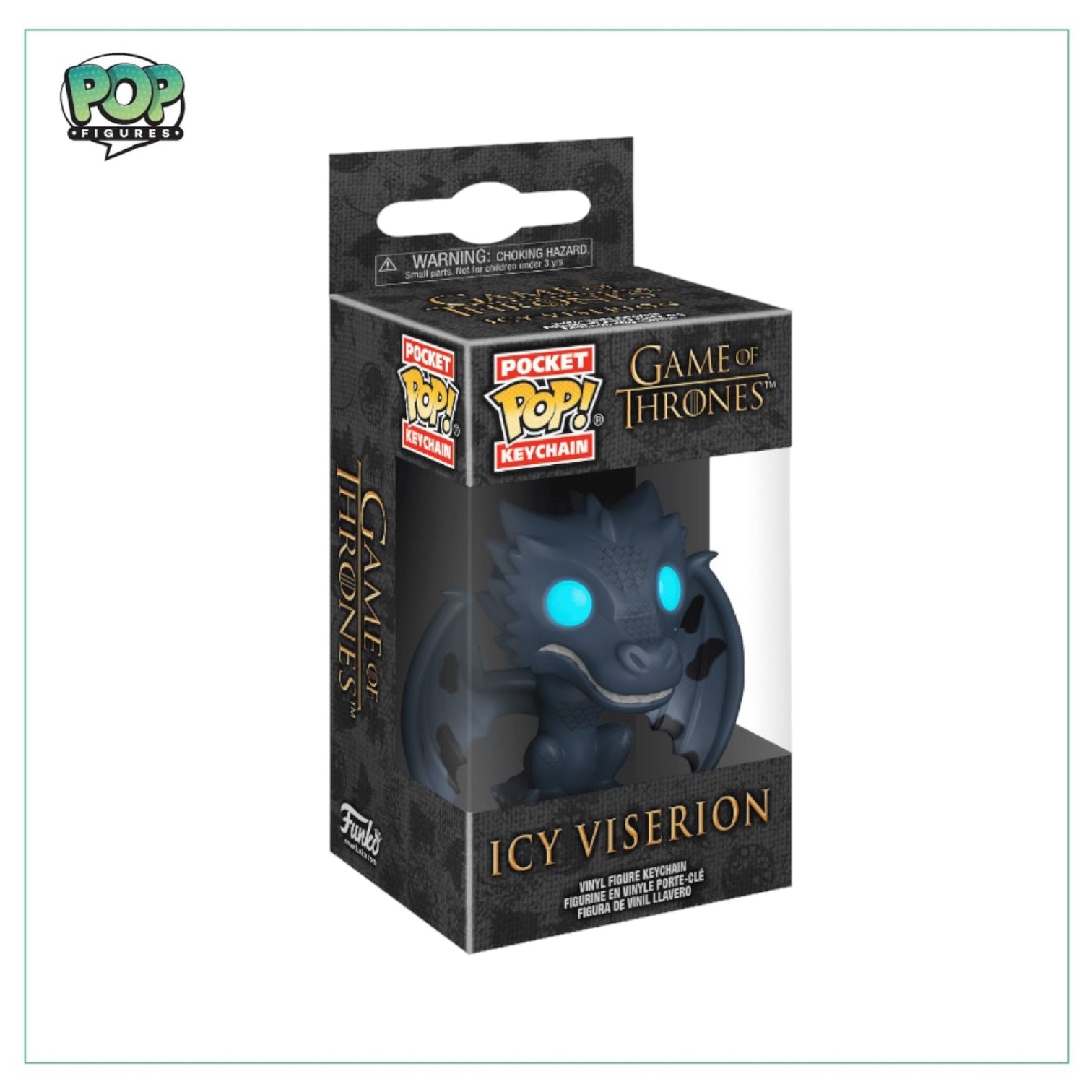 Icy Viserion Pocket Pop Keychain from Game of Thrones, featuring a cool dragon design perfect for fans and collectors.