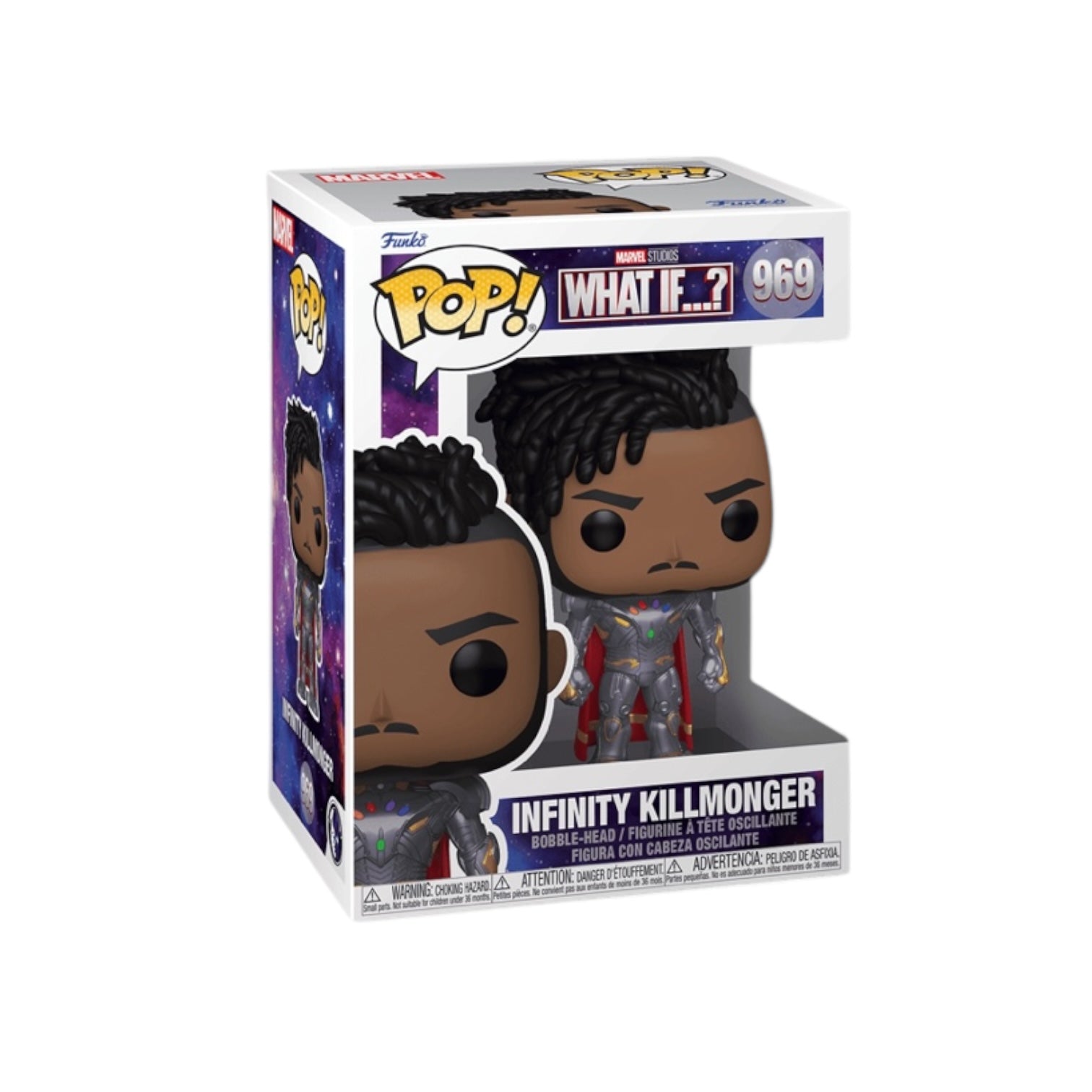 Funko Pop! figure of Infinity Killmonger from Marvel's What If…?, featuring his unique outfit and intense expression.