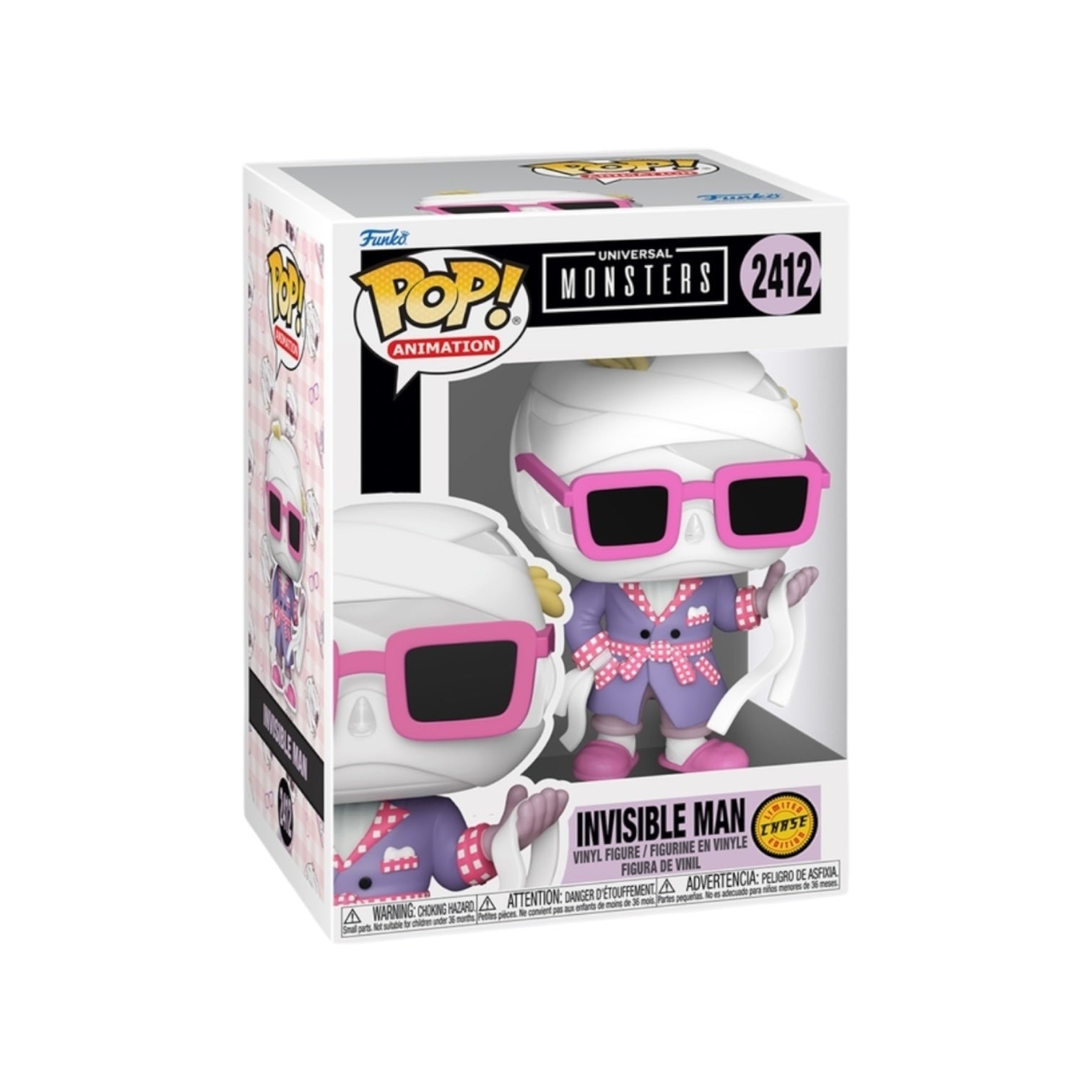 Funko Pop! packaging of the Invisible Man figure with pink sunglasses on a white background