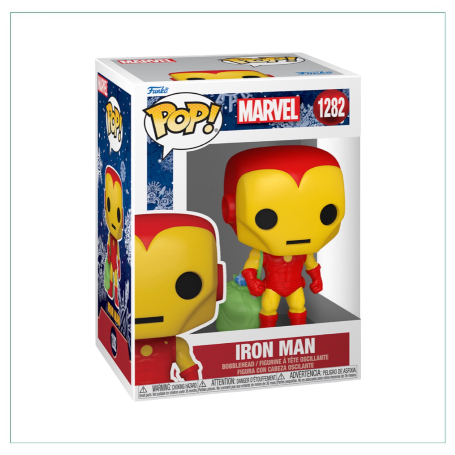 Iron Man #1282 Funko Pop! from the Marvel Holiday series, displaying a cheerful holiday theme with intricate design elements.