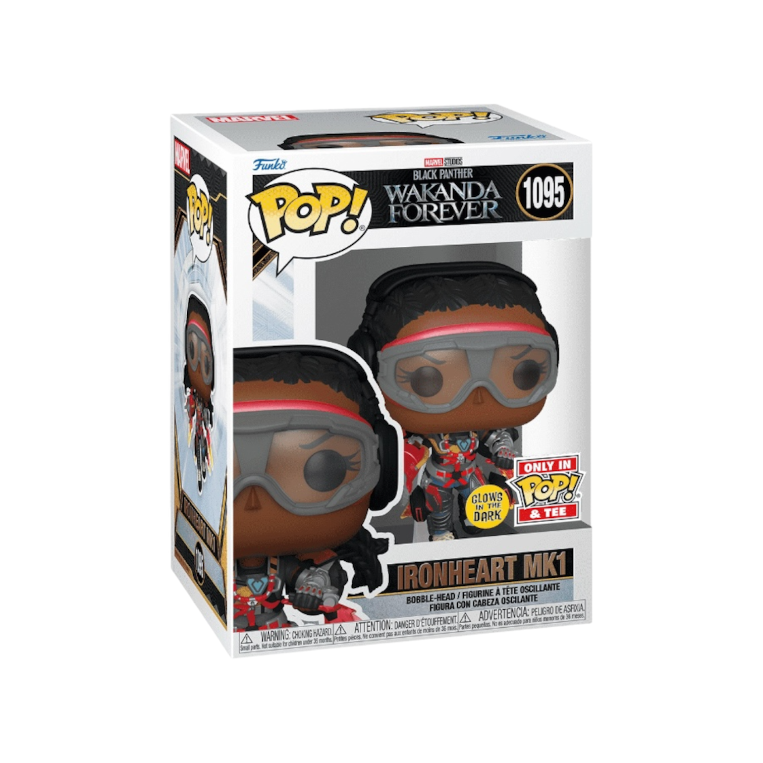 Glow-in-the-dark Ironheart MK1 Funko Pop, #1095, from Black Panther: Wakanda Forever collection.