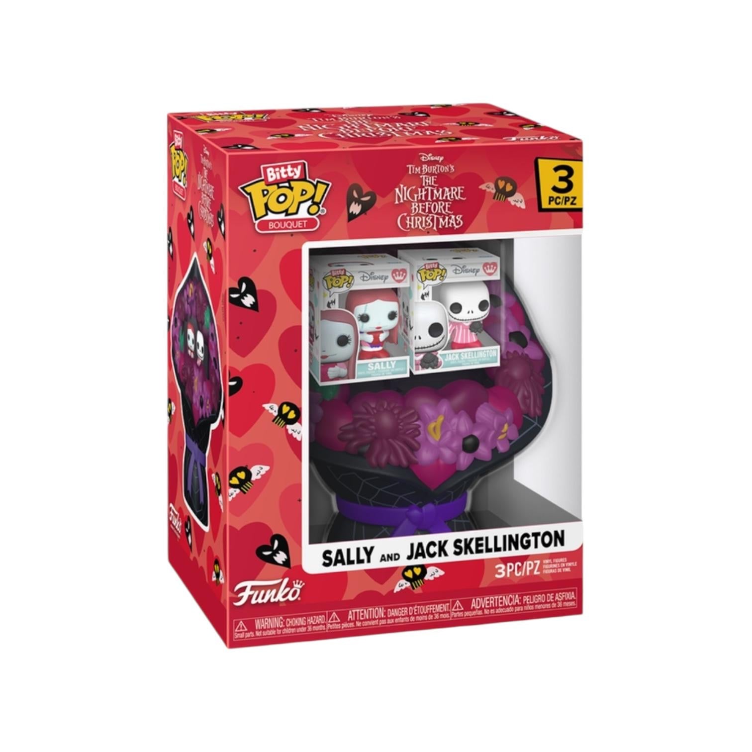 Funko Pop! vinyl figure packaging featuring Sally and Jack Skellington from 'A Nightmare Before Christmas'.