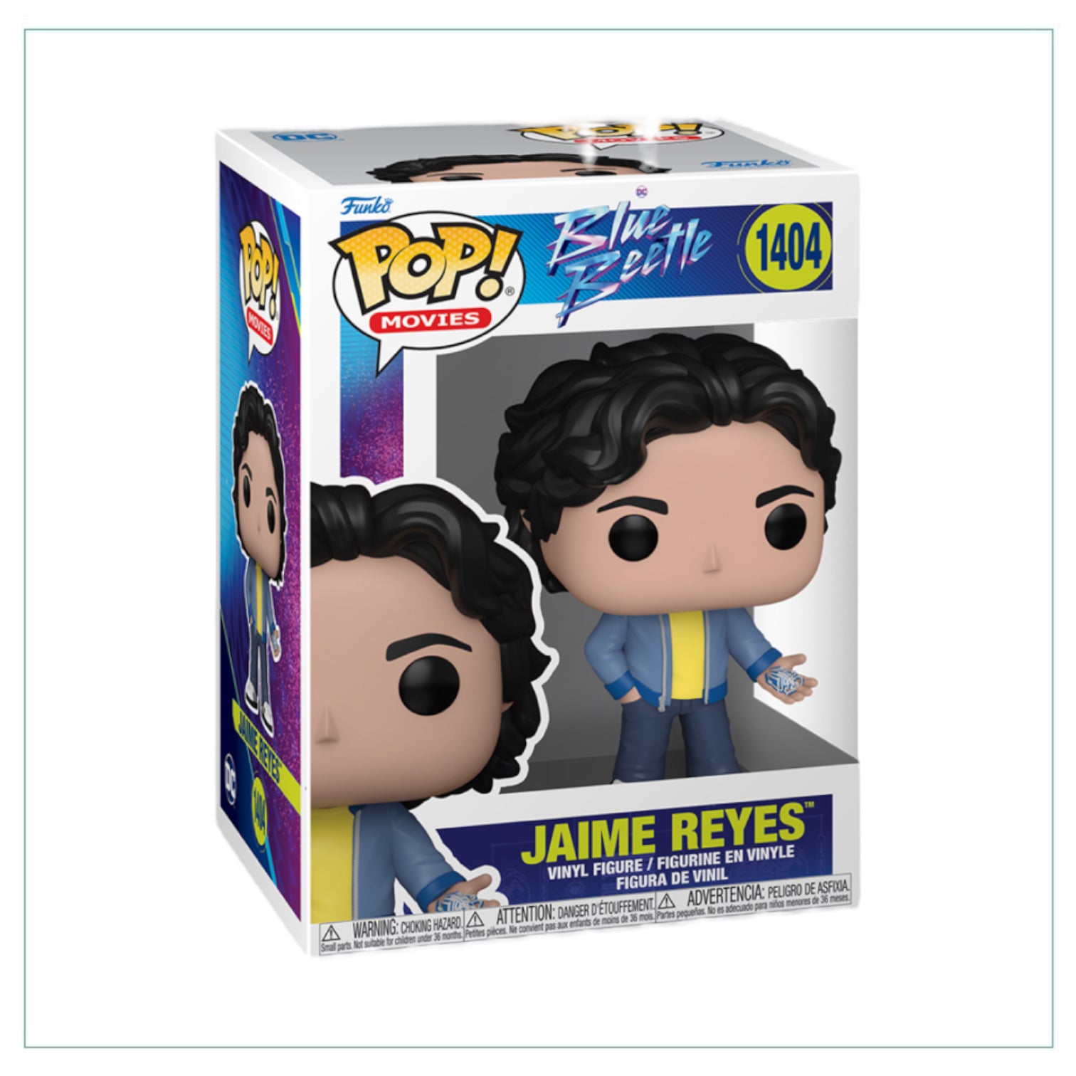 Funko Pop! figure of Jaime Reyes as Blue Beetle, showcasing vibrant colors and detailed design in a collectible format.