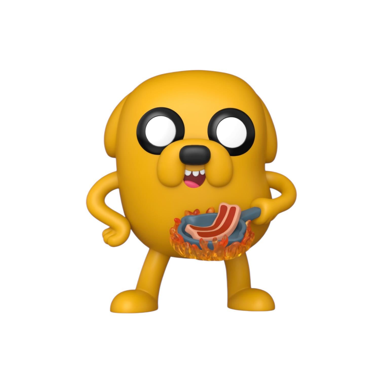 Jake holding pancakes and bacon out of packaging on a white background