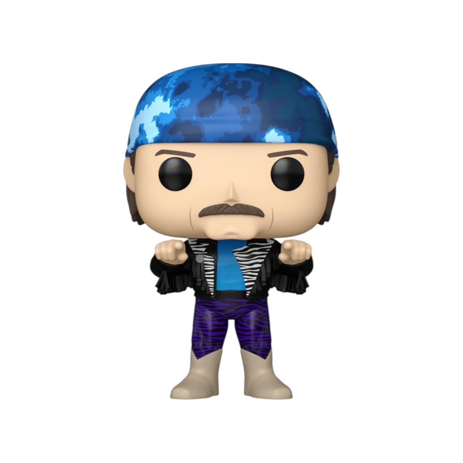 Pop vinyl figure with blue cap and colorful outfit on a white background